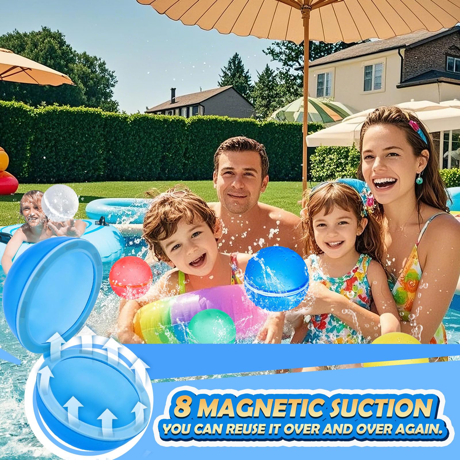 Gavettoni riutilizzabili magnetici, palloncini acqua in silicone autosigillanti, confezione 16 pezzi per feste estive, giardino, spiaggia e piscina