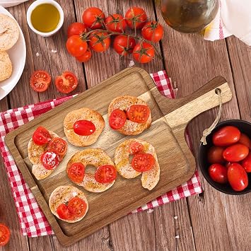 10 Pcs Acacia Wood Cutting Board with Handle Chopping Boards Decorative Charcuterie Platter Pizza Serving Cheese Fruit Tray Board for Kitchen Christmas Counter Table Decorate (35 x 20 cm)
