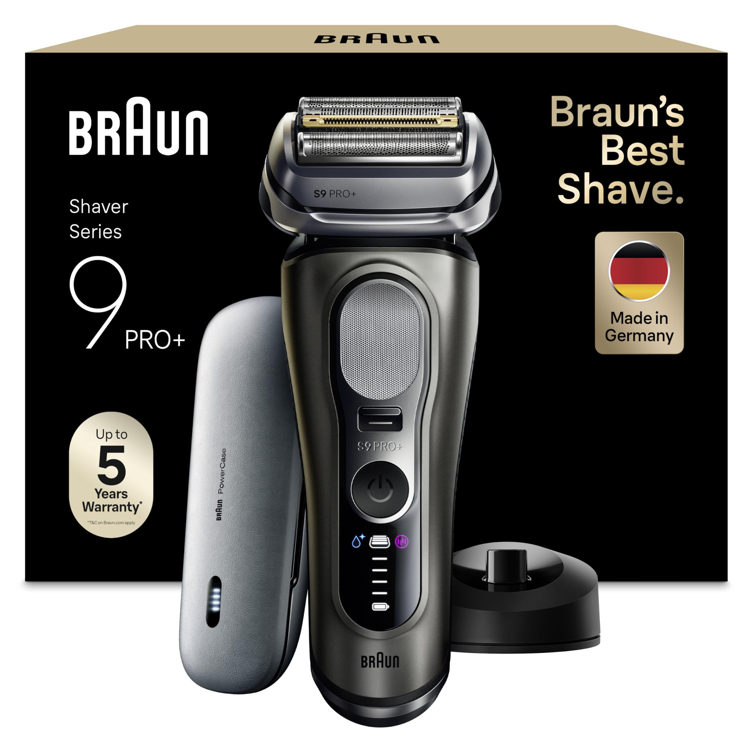 Braun Afeitadora Eléctrica Hombre Series 9 Pro+, Máquina de Afeitar Barba en Seco Y en Mojado con TecnologÃa 5+1, 60 Min de Uso, Centro de Limpieza, Estuche de Carga, Base de Carga, 9625S, Grafito GreenCircle Certified: Certified Energy Savings