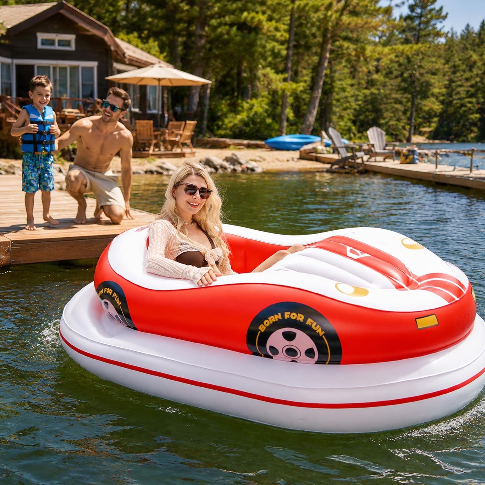 menglanchang Rechargeable Motorized Pool Float with Joystick for Adults Red