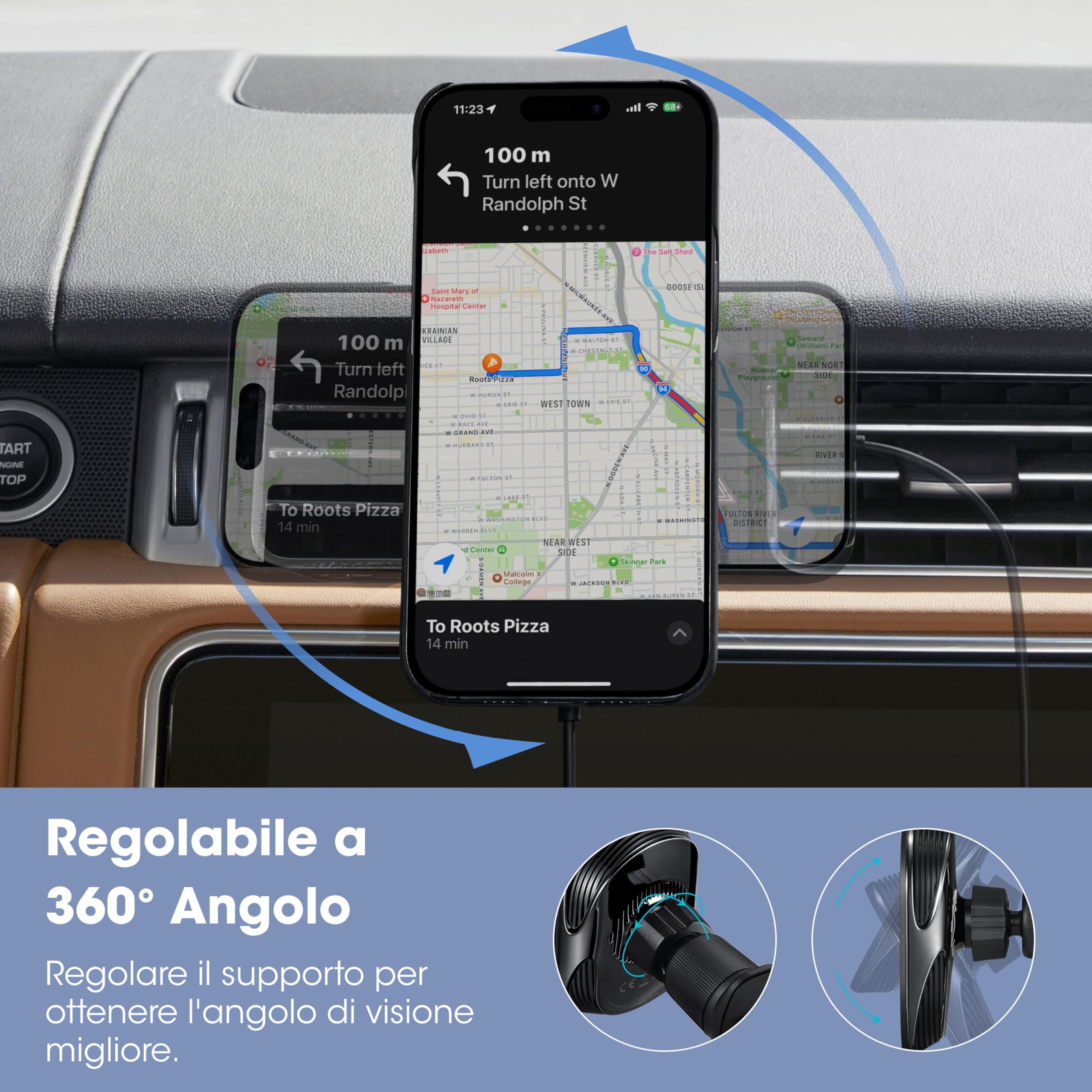 pitaka Qi2 Supporto Magnetico per Telefono da Auto con Funzione di Ricarica 15W Caricabatterie da Auto Ruotabile a 360° Caricabatterie Wireless [MagEZ Car Mount Pro 2] Pinza a Doppio Gancio