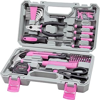 CARTMAN 126-Piece Home Tool Set Kit, Basic Household Hand Tools with Storage Case Pink