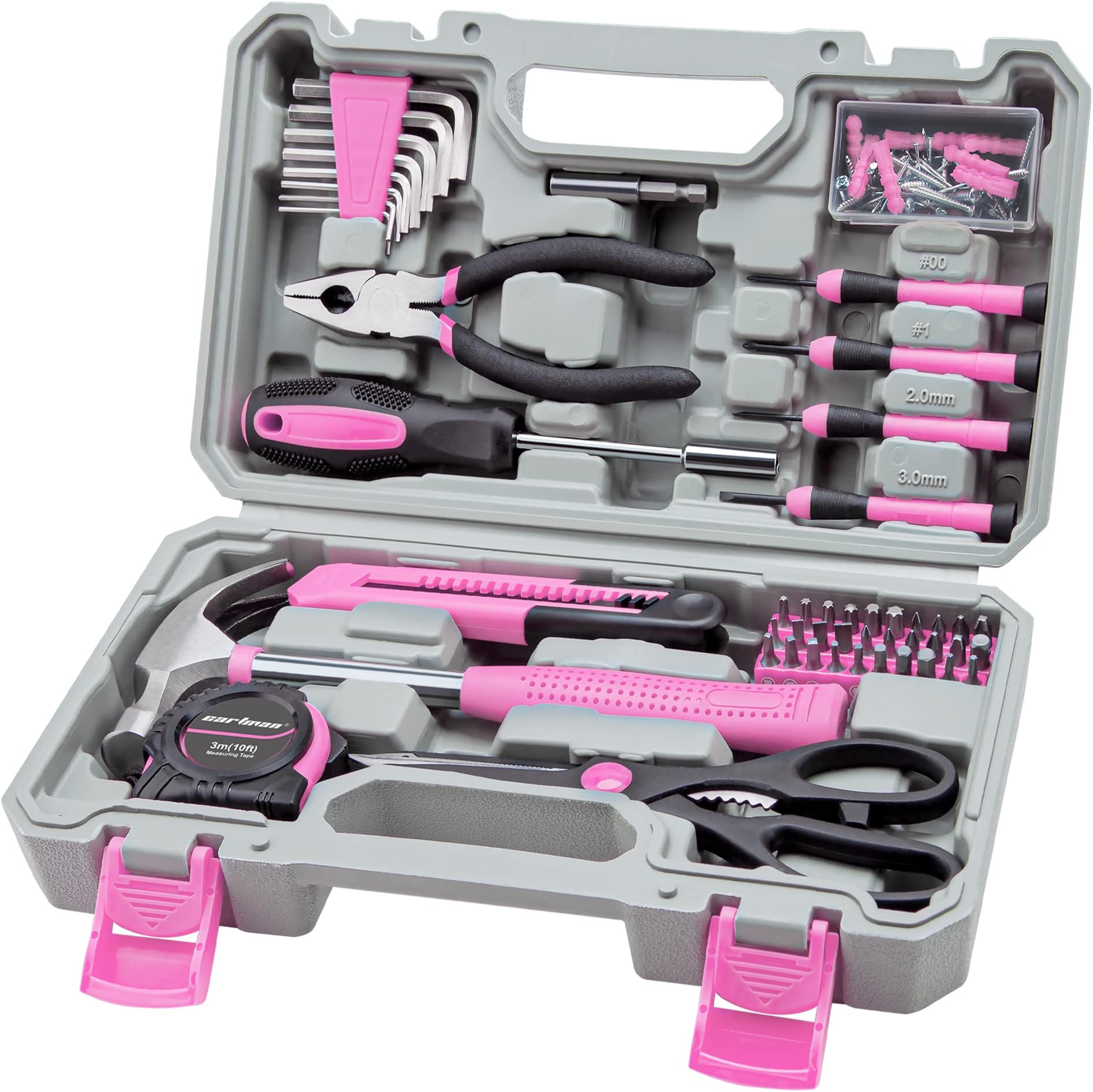 CARTMAN 126-Piece Home Tool Set Kit, Basic Household Hand Tools with Storage Case Pink