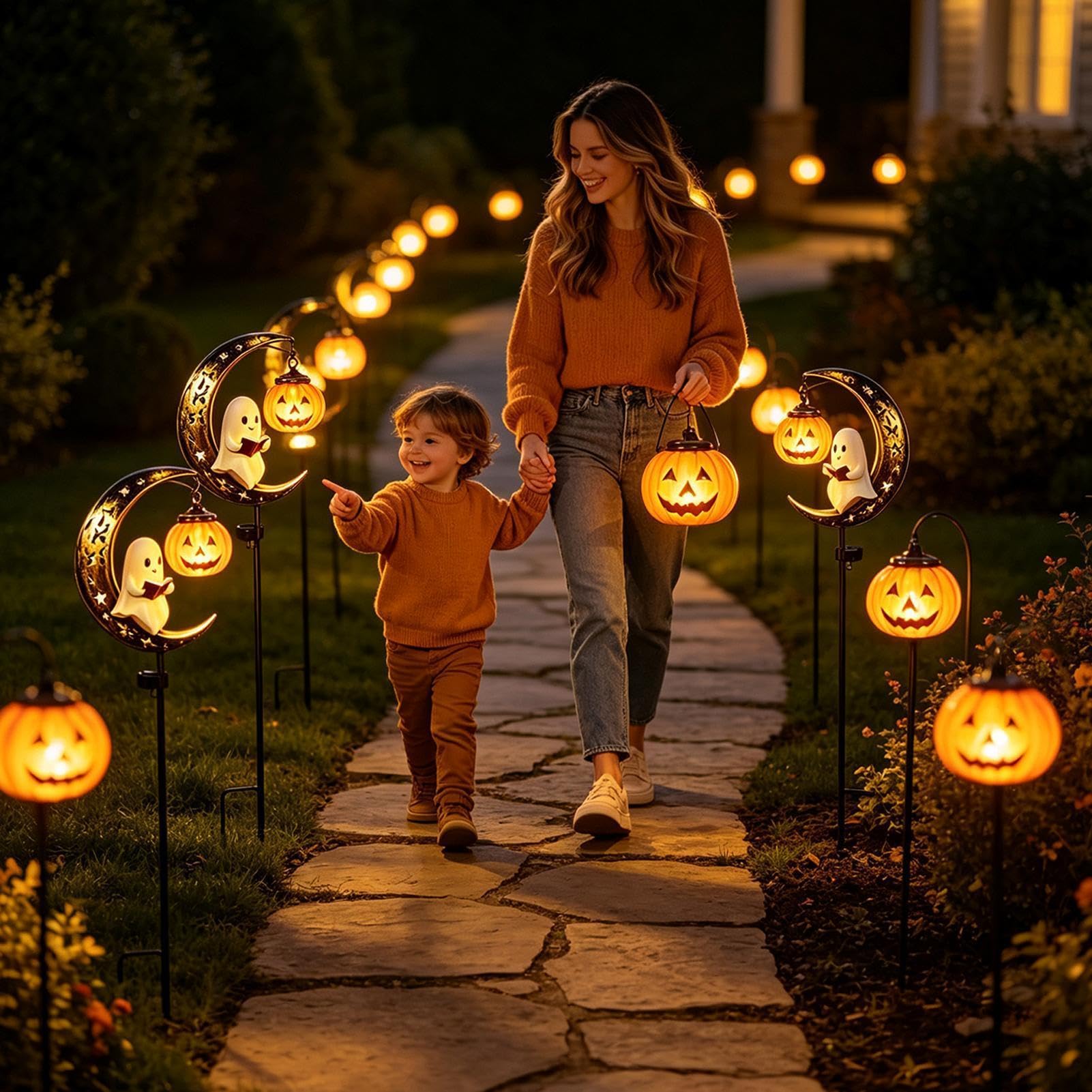 Halloween Lampy Solarne Na Palik Zewnętrzne Wodoodporny Palik Z Duchem | Lampy Solarne Figurki Dyni Zewnętrzne Ogród Ganek Chodnik Zewnątrz Trawnik Dziedziniec Ziemia
