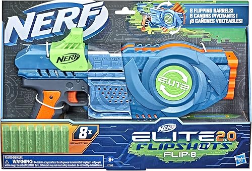 Vista 3 de Nerf Elite 2.0 Flipshots Flip-8 Blaster, barriles de dardos giratorios, capacidad de 8 dardos, 8 dardos de élite, lanzadores de espuma de juguete