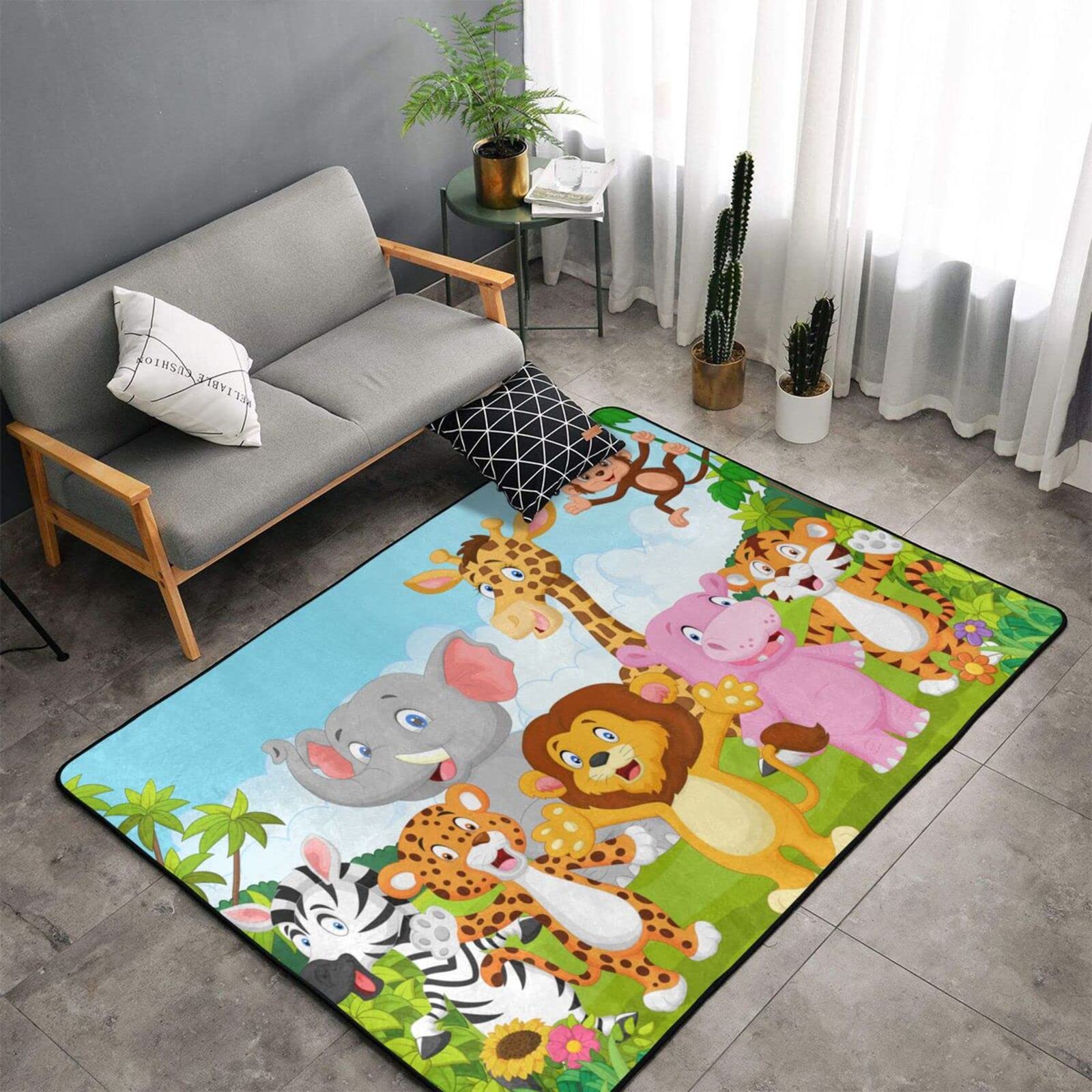 Cartoon Wild Animal Washable Area Rugs African Animals Playful Friendly |  Desertcart Seychelles, image size:1600x1600