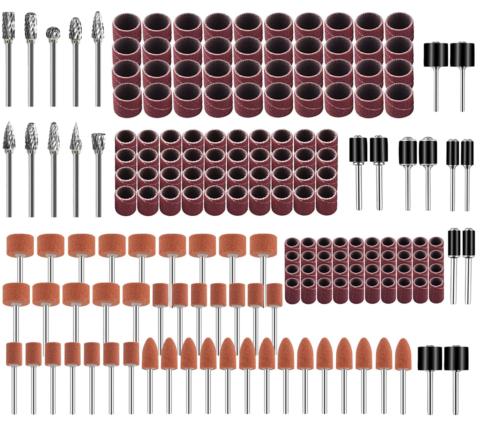 CAROTUPY Tungsten Carbide Burr Set 1/8" Shank，Die Grinder Bits with Sanding Drums and Grinding Stone Set, 184Pcs Pratical Sanding Bits Kit for Metal