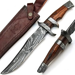 PAL 2000 KNIVES DAG-9571 Custom Handmade Damascus Steel Fixed Blade Knife Beautiful Rose Wood Handle With Sheath - PAL 2000 KNIVES