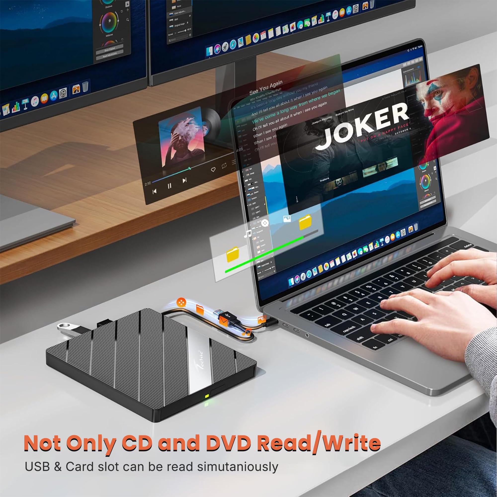 Techie 8-in-1 External DVD Drive & USB Hub -4