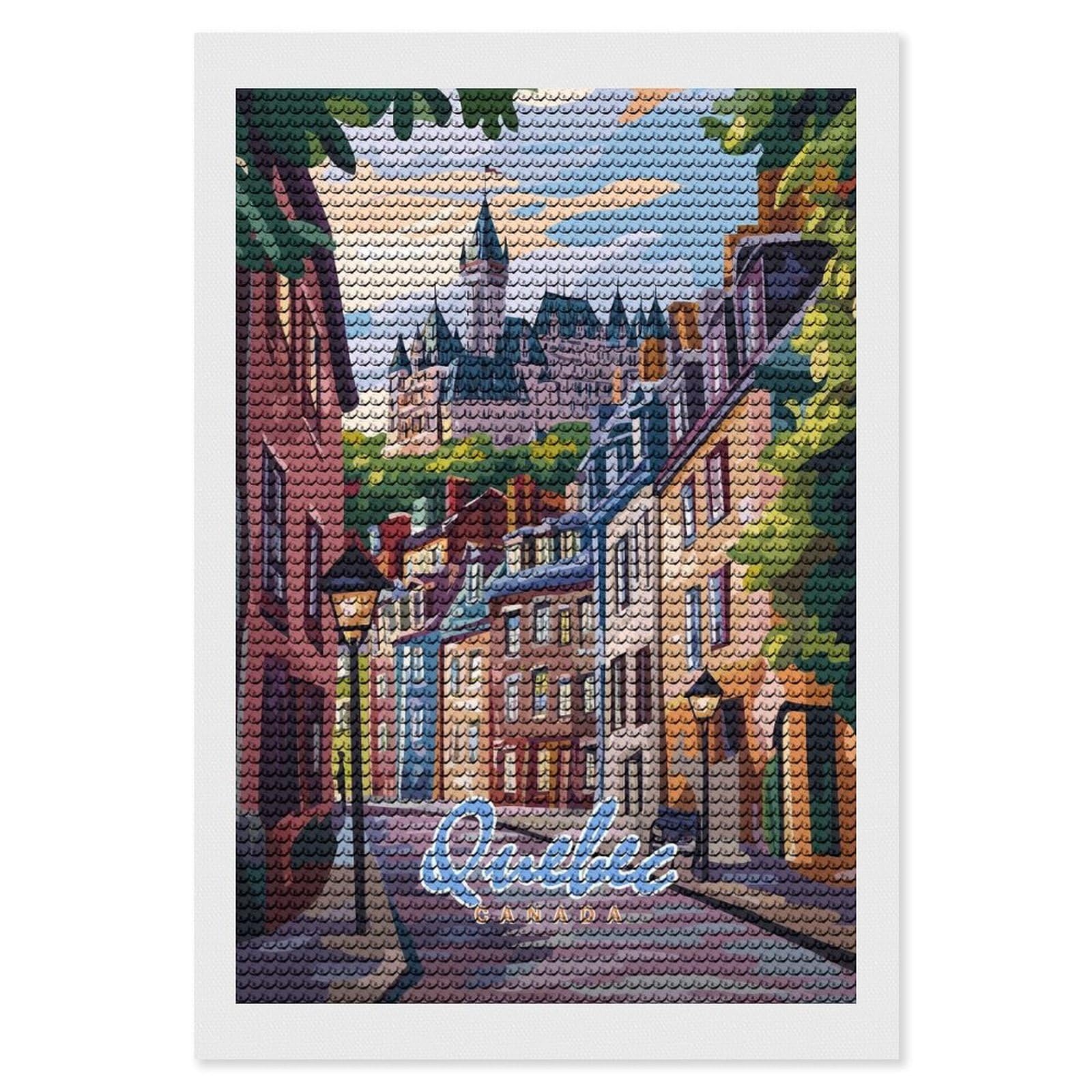 Junmoney Quebec City Street Scene Diamond Art Canvas 8"x12", for Creative Relaxation, Simple to Start, Aesthetic Room Decor, Holiday Gift Idea