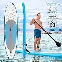 Vista 2 de SereneLife Tabla de remo inflable de pie, diseño amplio y estable, cubierta antideslizante para adultos y jóvenes con accesorios de tabla de remo
