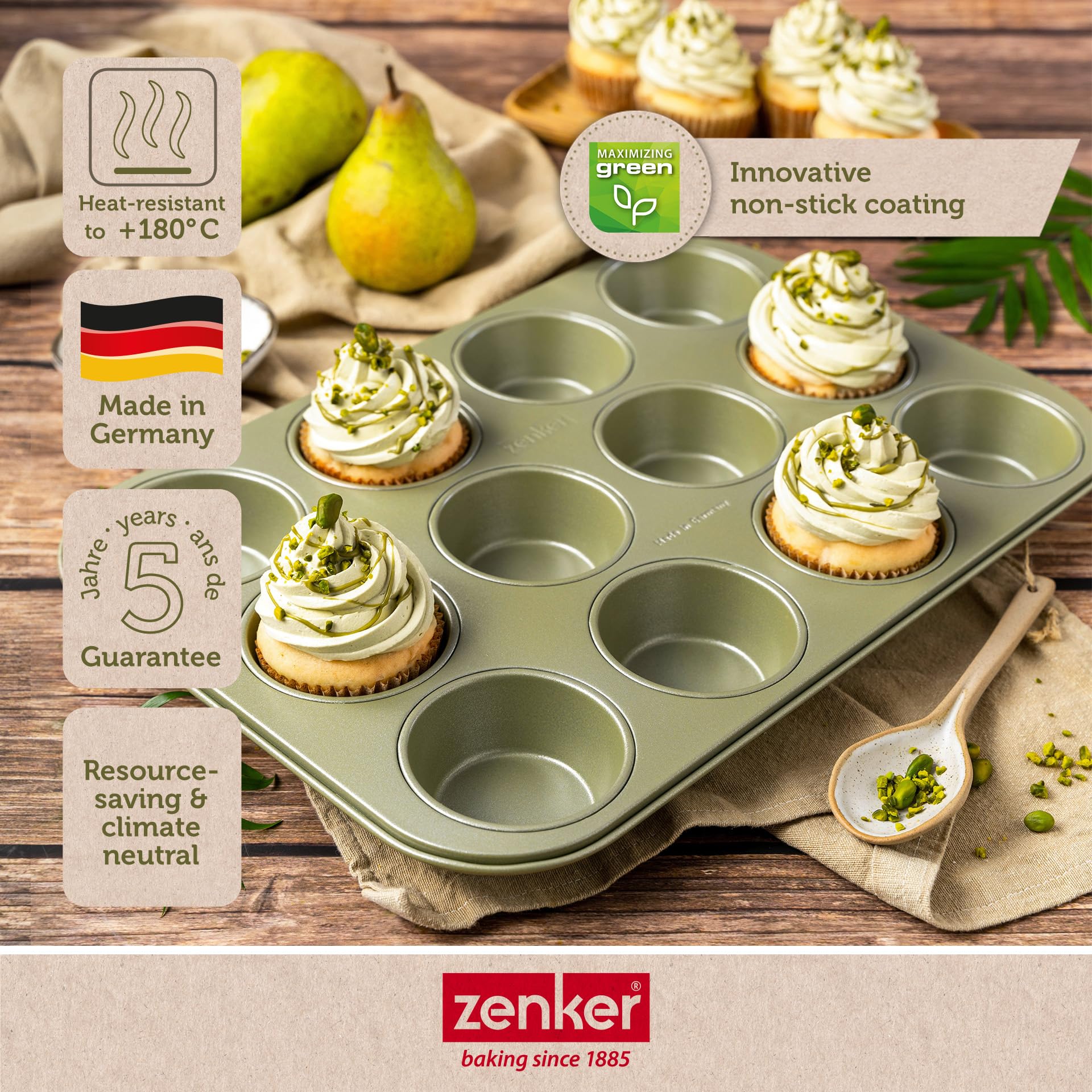 Zenker Muffin Tray, 12 Muffins, Green Vision Series, ECO, Resource Friendly & Climate Neutral Baking for Muffins & Cupcakes - Image 2