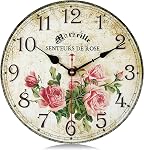 Lafocuse 12 Inch Silent Wooden Farmhouse Brown Family Wall Clocks for Home Decor, Vintage Kitchen Clock for Living Room, Horloge Murale Decorative, Rustic Battery Operated Wall Clock for Bedroom