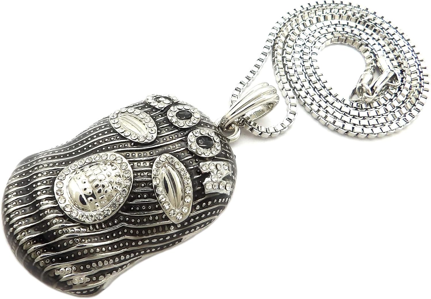 Fashion 21 Goon Ski Mask Man Pendant 18",20",24" Various Chain Necklace in Gold, Silver Tone (Silver / 2mm 24" Box Chain)