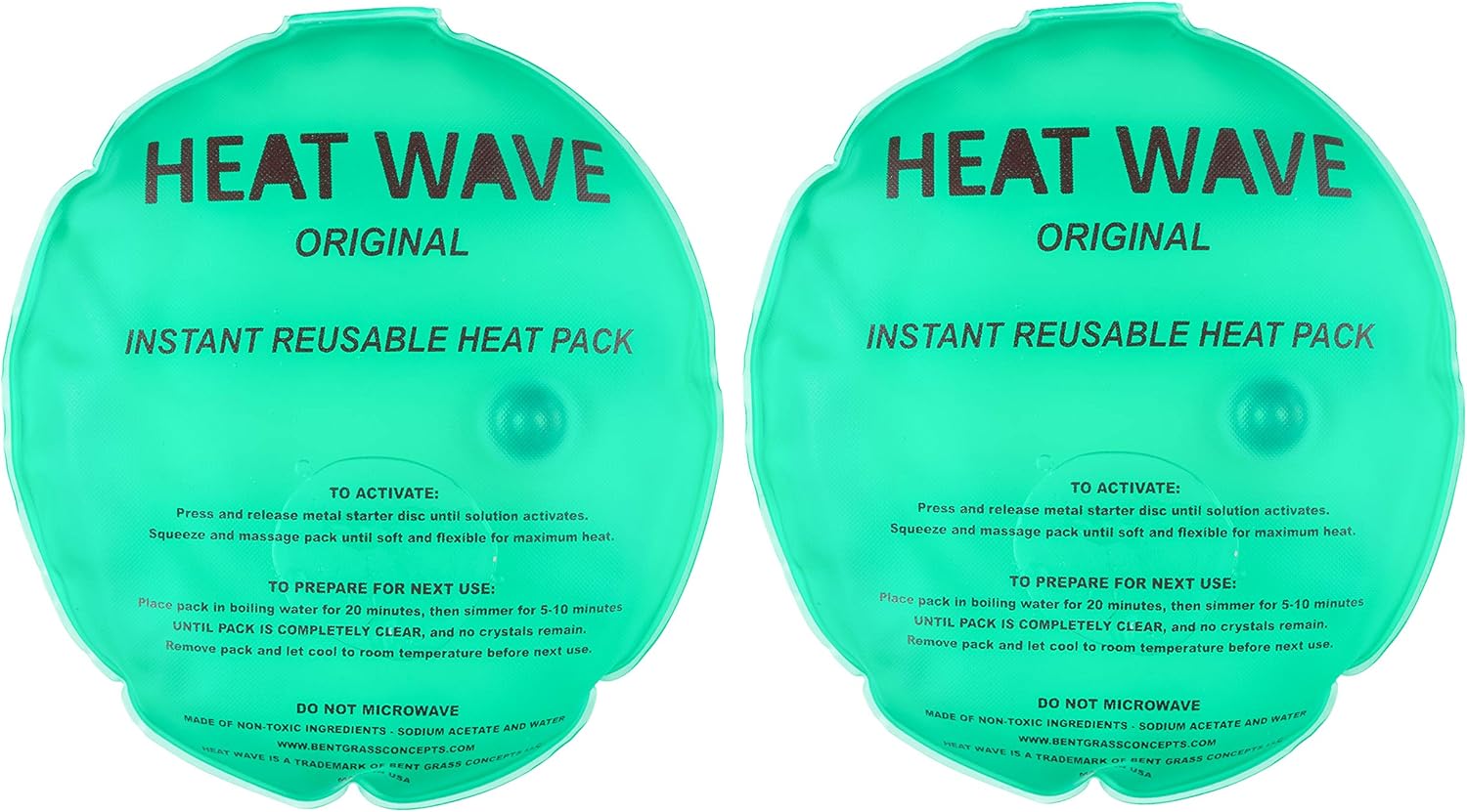 Made in USA HEAT WAVE Instant Reusable Heat Packs Large Round (6