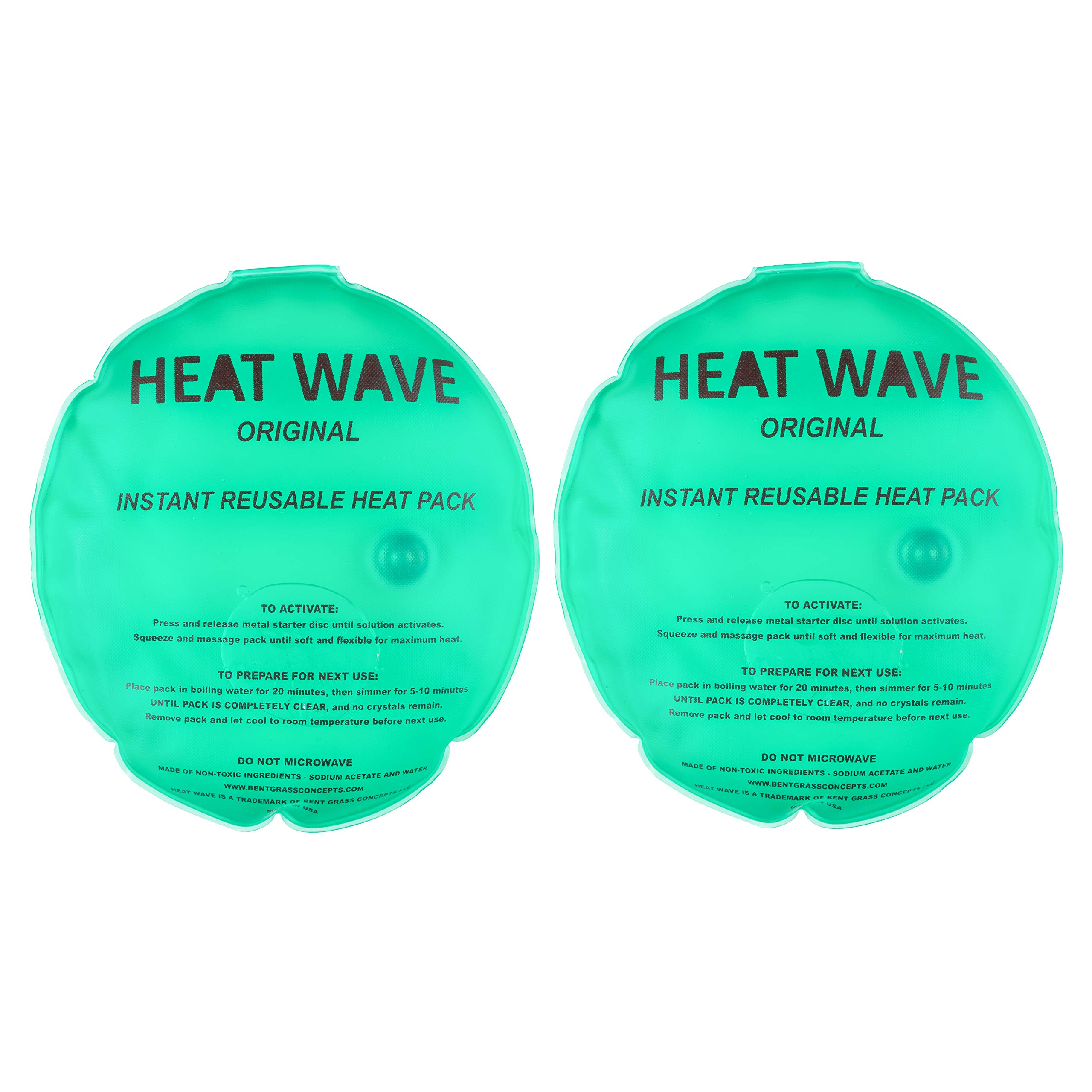 Made in USA: HEAT WAVE Instant Reusable Heat Packs - Large Round (6” Diameter), Reusable Heat Pack for Muscle Aches, Pain Relief, Click Heat