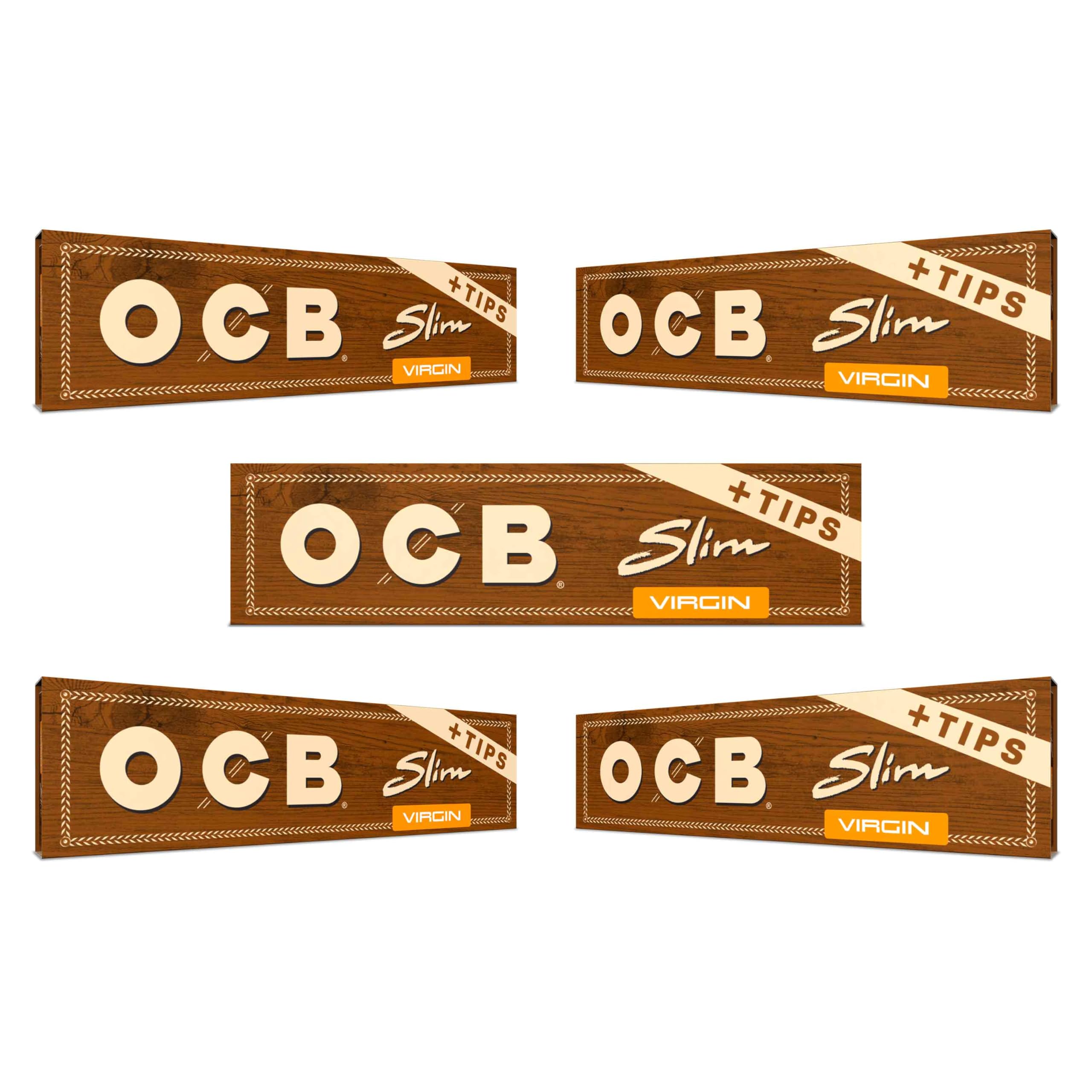 OCBRolling Papers Virgin Unbleached King Slim Size 109mm with Tips (5 Booklets)