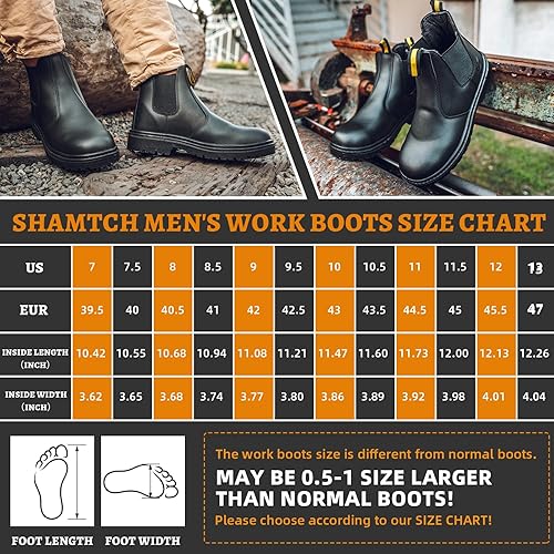 Miniatura 4 de Botas de trabajo para hombre, puntera de acero, impermeables, antideslizantes, de cuero real, cómodas, sin cordones, botas de seguridad