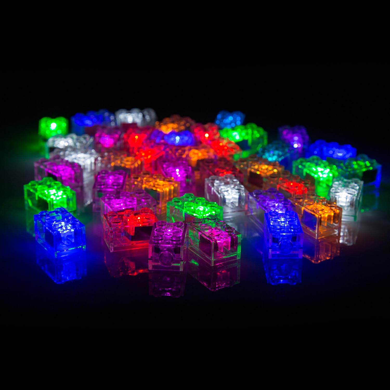 SCS Direct Light Up Building Bricks - Set of 40 Blocks w On/Off Switch + Brightness Dim Ability - 8 Compatible Tight Fit w All Major Brands - STEM Learning Toy- Kids Easter Basket Stuffer Gift