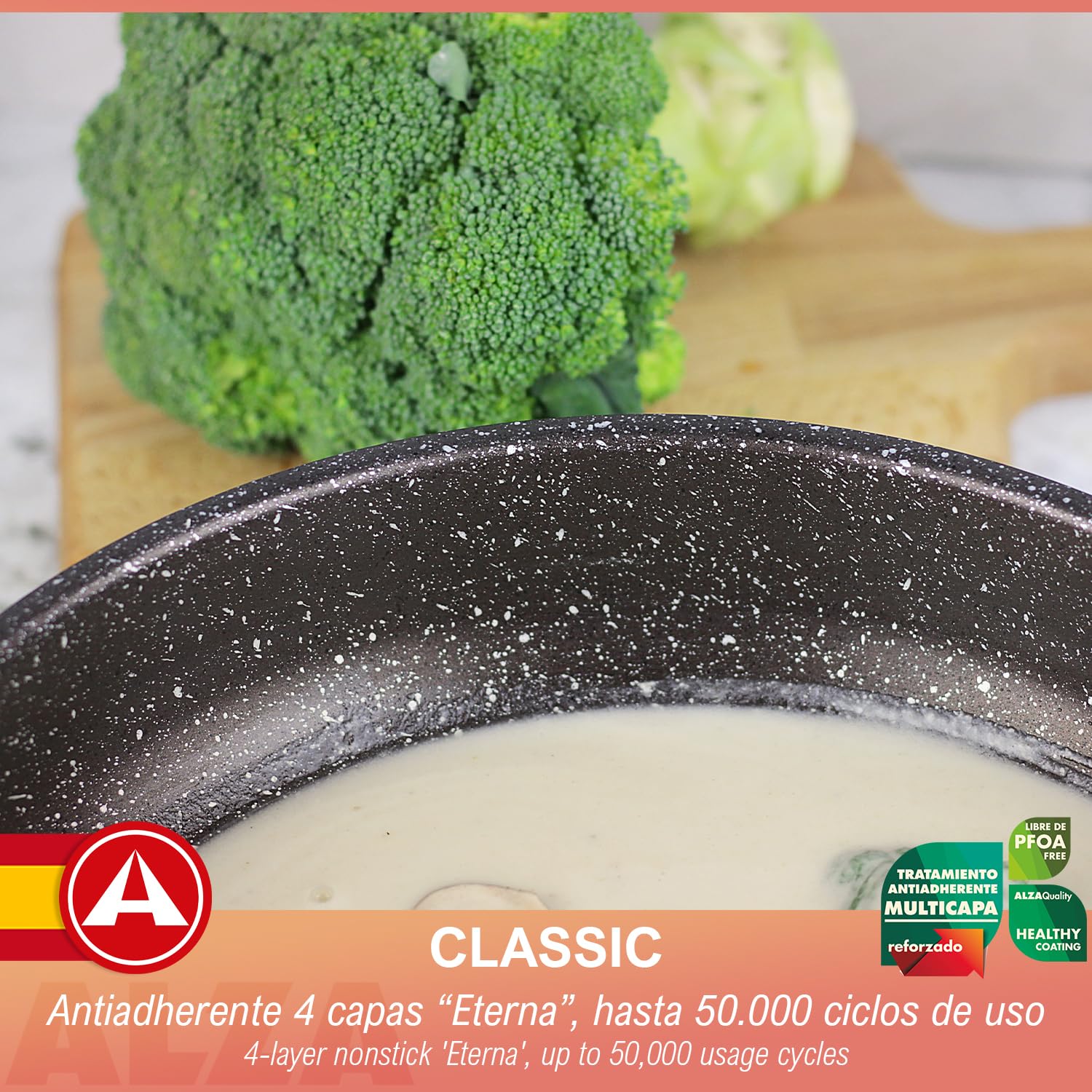 ALZA Petrea - Set de Sartenes Plateadas 20 + 24 + 28cm, Acero Inoxidable, Antiadherente Eterna de 4 Capas, Todas las Cocinas, Inducción y Lavavajillas