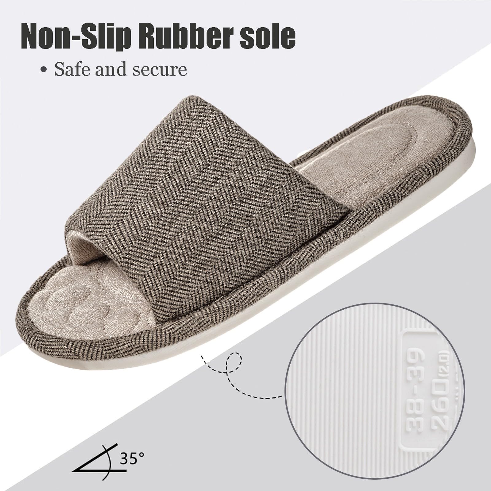 Zapatillas Casa Mujer Hombre Cómoda Espuma de Memoria Transpirable Algodón Pantuflas Punta Abierta Antideslizante Slippers Verano — view 5