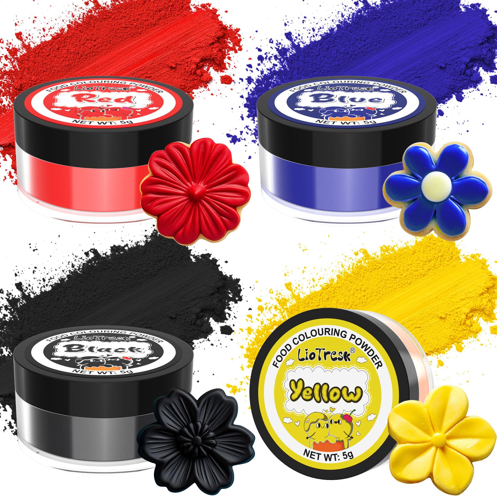 Food Colouring Powder, 4 Colours Food Colouring for Cake Set, High Concentration Vibrant Food Dye Powder for Icing, Baking, Cake Decorating, Easter Egg, Icing, Fondant, Cookies-5g