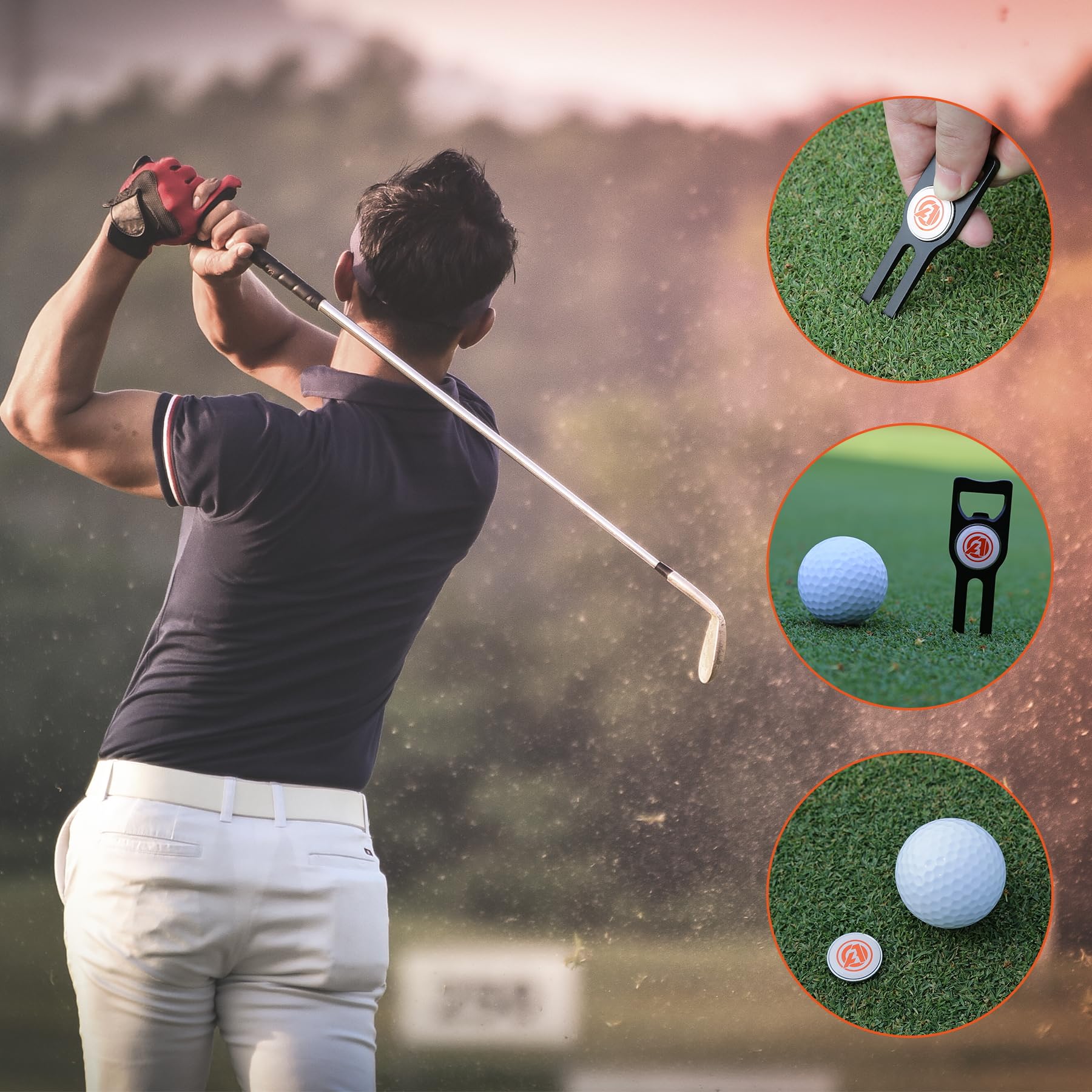 AOFAR Golf Divot Tool con Marcado magnético, Cepillo de Limpieza de Palo de Golf Integrado, aleación de Zinc