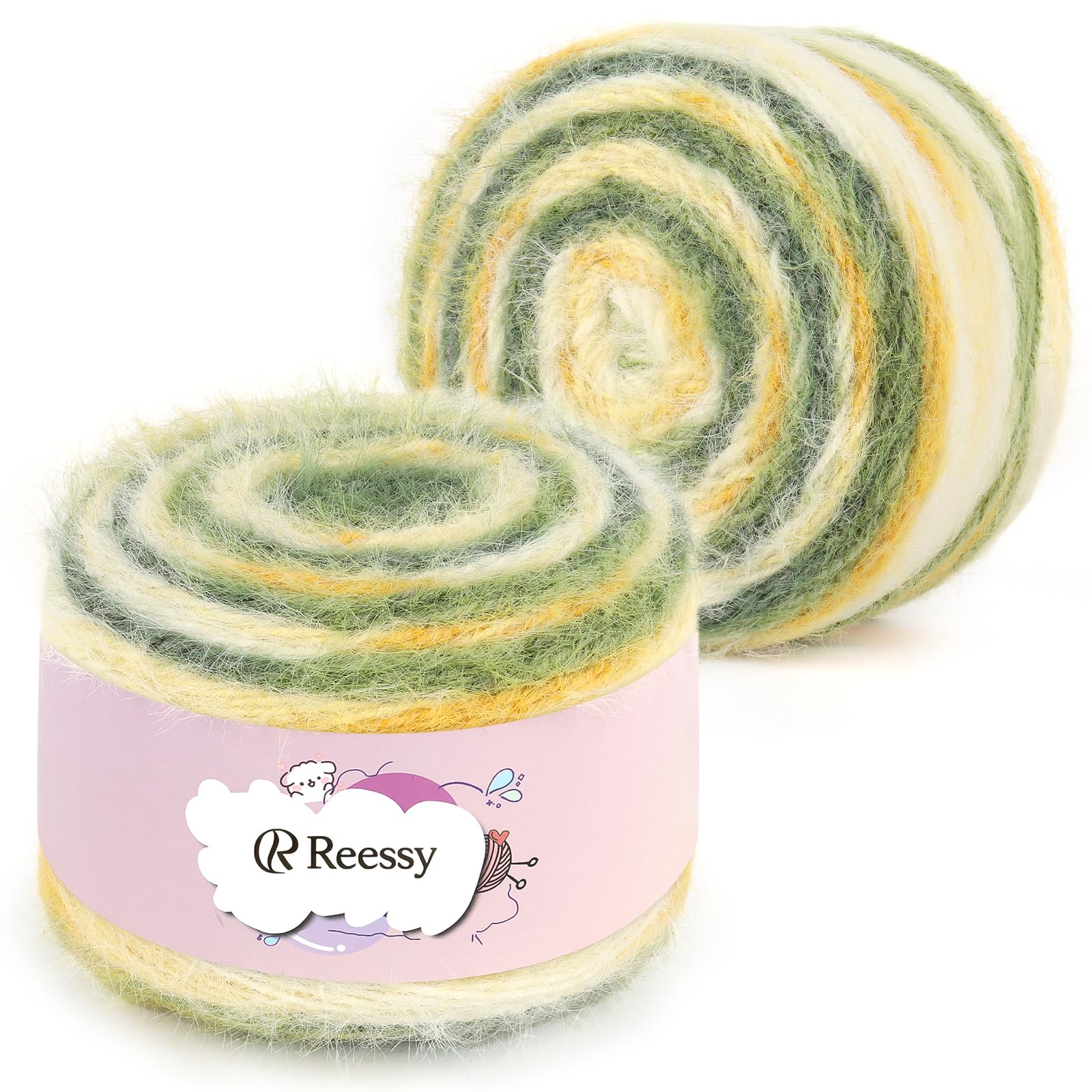 Reessy Ombre Yarn for Crocheting and Knitting, 2 Pack of 190g/400m-38% Wool, 40% Nylon, 22% Acrylic-Soft Plush Cake Yarn for Crochet Blanket Sweaters Scarves Hat and Colorful Crafts -Green