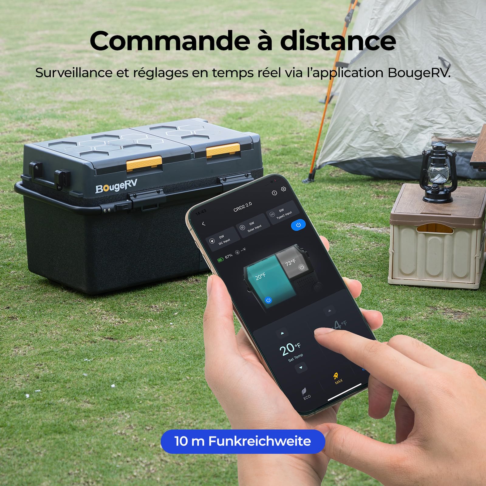 BougeRV CRD2 V2.0 49L Glacière à Batterie 240Wh Réfrigérateur Voiture Compresseur 12V 230V Double Zone IPX4