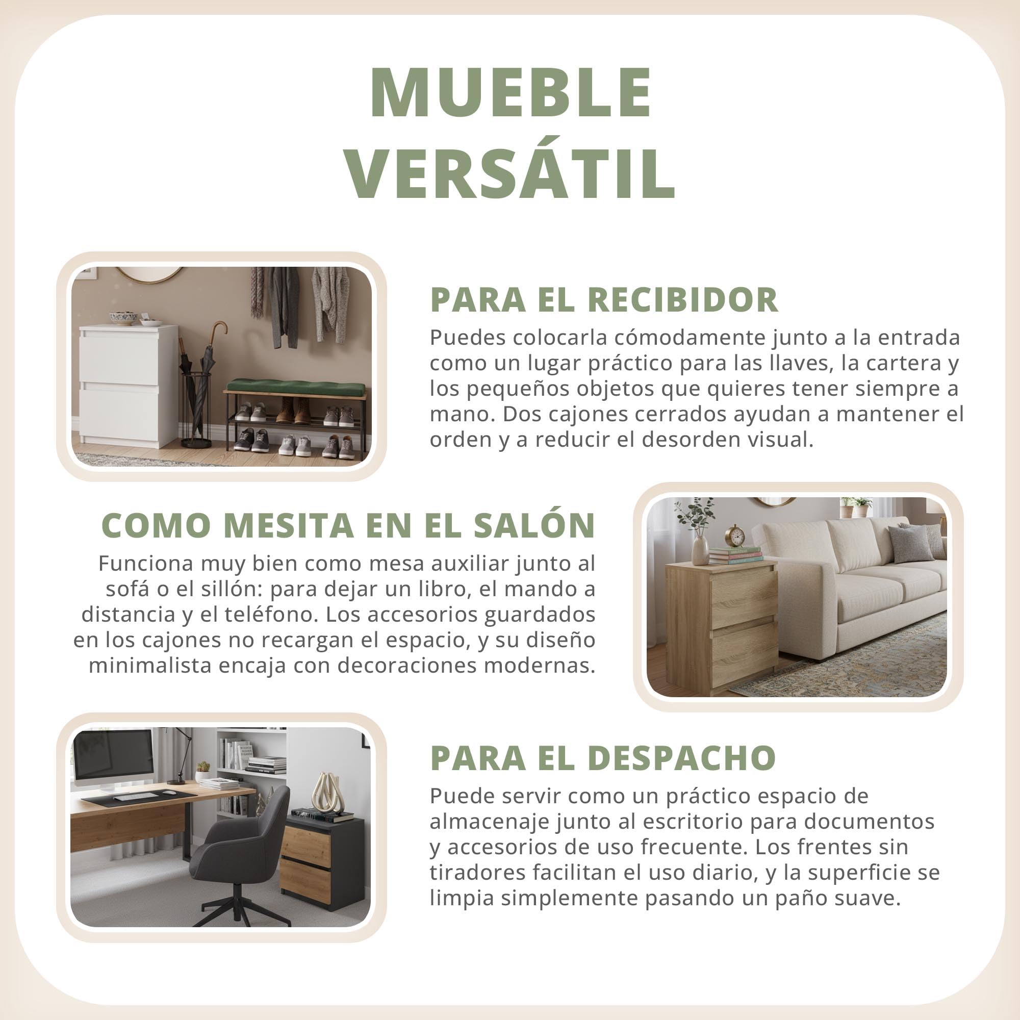 CDF Mesita Mesa Mesilla de Noche con 2 cajones Auxiliar Junto Cama Mueble de Dormitorio Salón Oficina Estilo Moderno Gabinete Organización Espacio Tamaño Compacto - M2 30cm Roble Artisan
