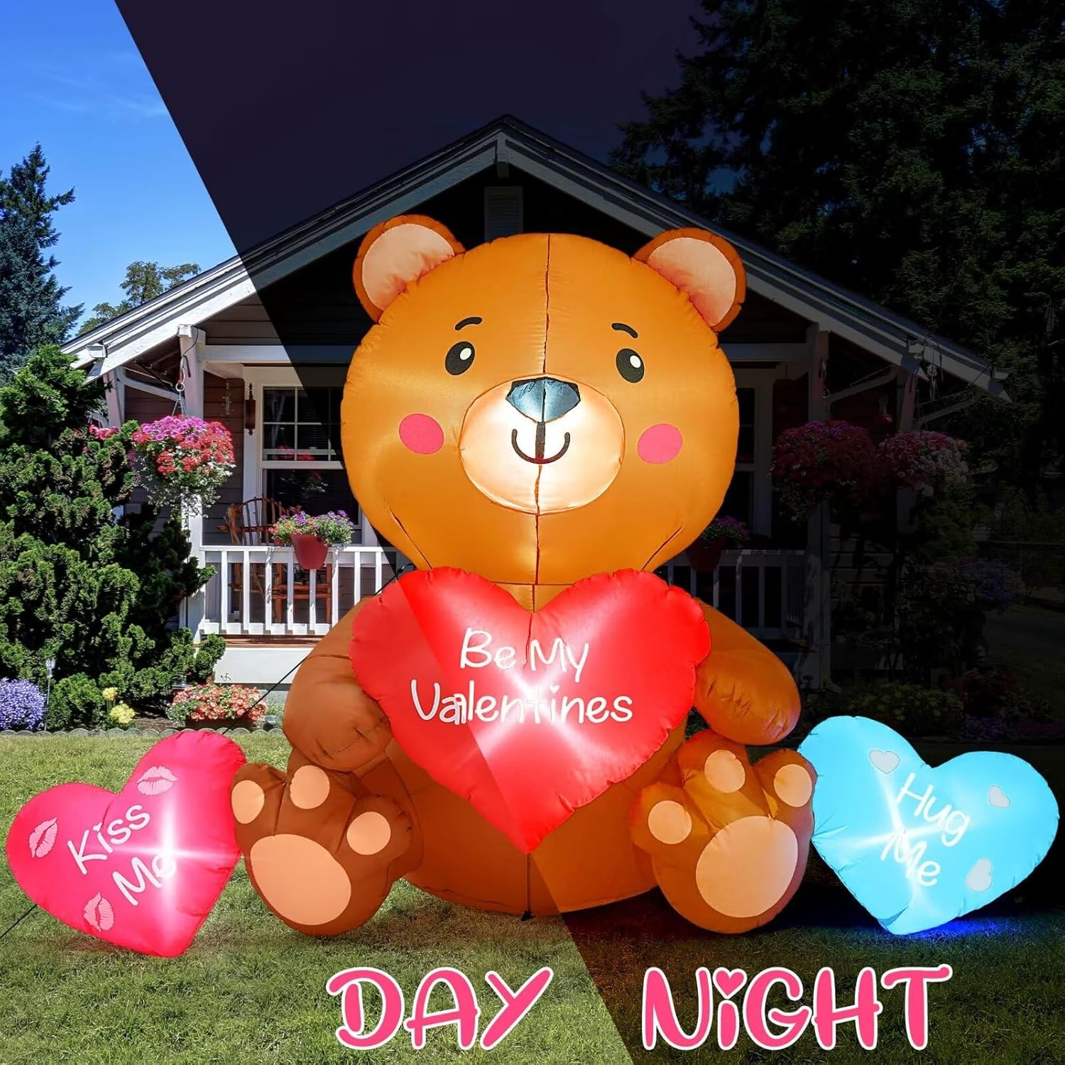 10 FT Valentines Day Inflatables, Blow Up Sitting Bear with Heart, Romantic Valentine's Day Yard Decorations with Build-in LED Lights for Anniversary Weddings Proposal Celebration Home Garden Decor