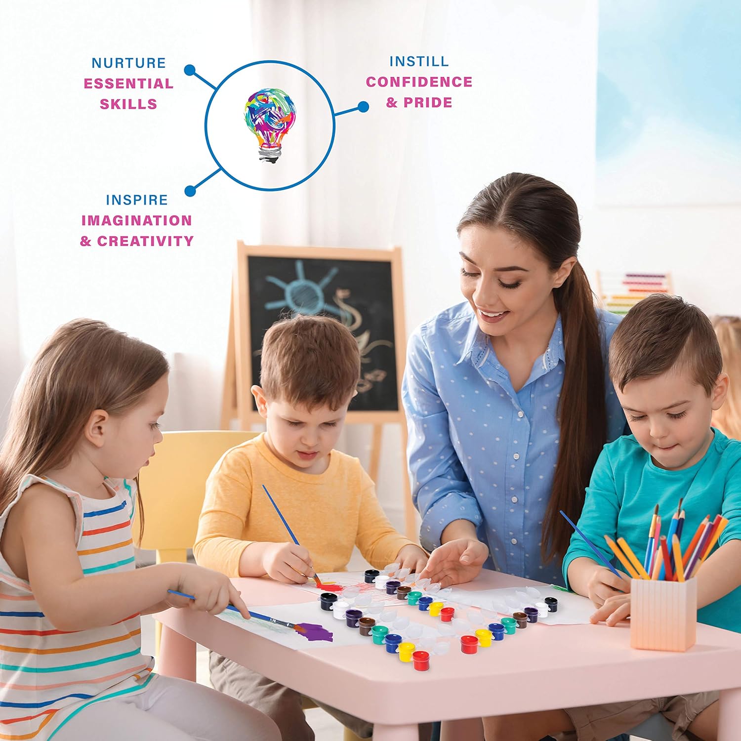 Washable Paint Set for Kids Arts and Crafts Projects - Bulk Set of 12 Non-Toxic Washable Paint Sets - Perfect for Home, Classroom and Birthday or Art Party - Includes 12 Filled Paint Strips with 8 Vivid Mixable Colors and 12 Premium Paintbrushes : Toys & Games