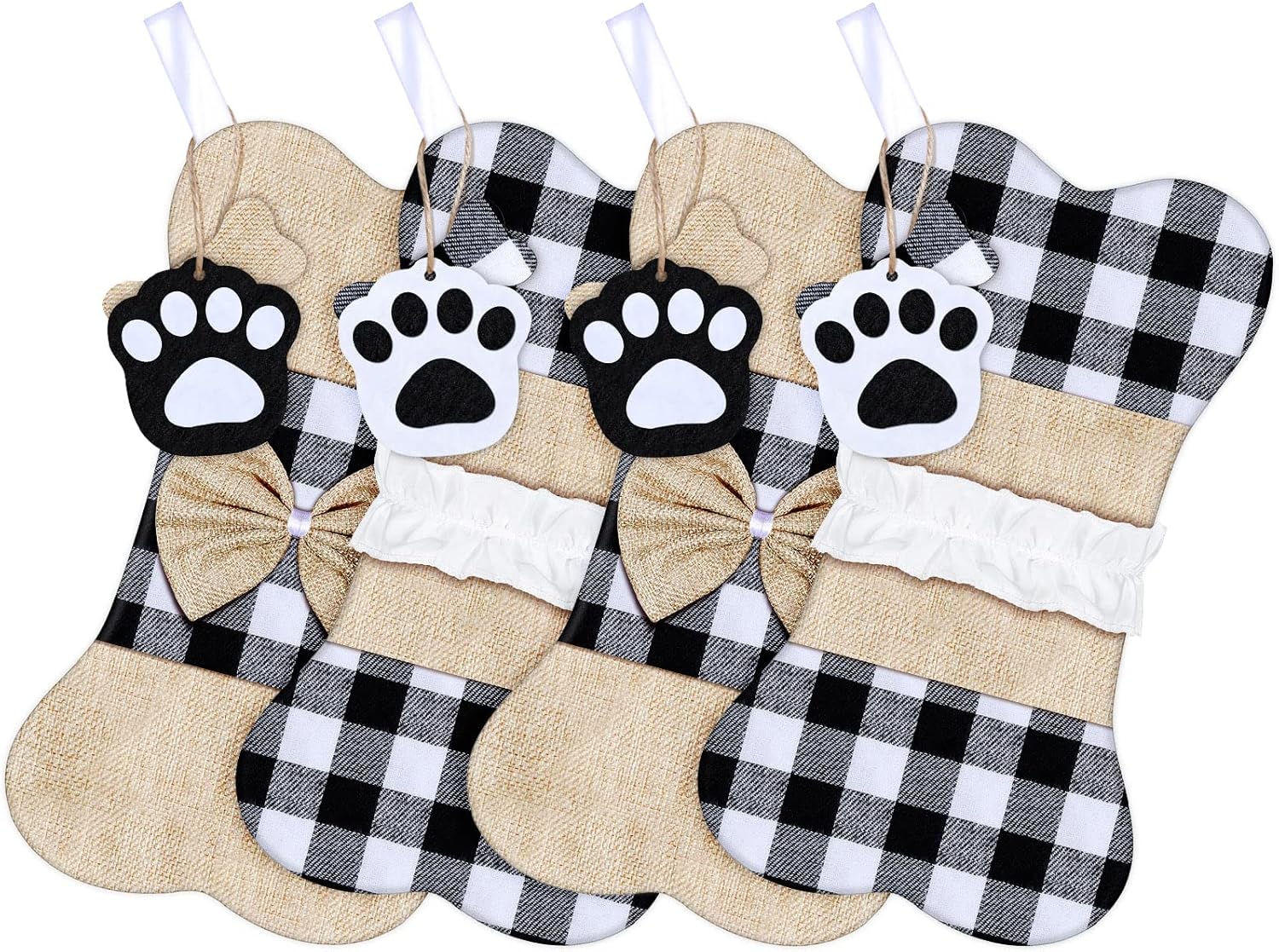 Skylety 黄麻布 ペット 犬 クリスマス ストッキング バッファロー 格子縞 大きな骨型 ストッキング クラシックな吊り下げストッキング 犬 クリスマスデコレーション ブラックホワイト 格子縞 4点 Atengo Gob Mx
