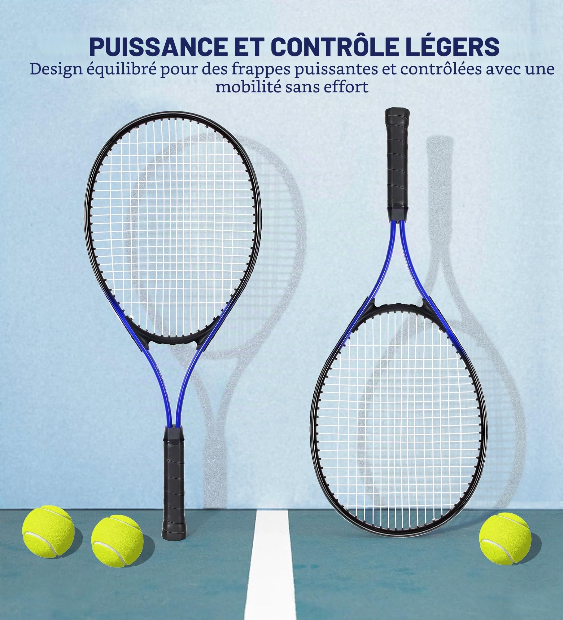 Lot de 2 raquettes de tennis 68,6 cm pour débutants