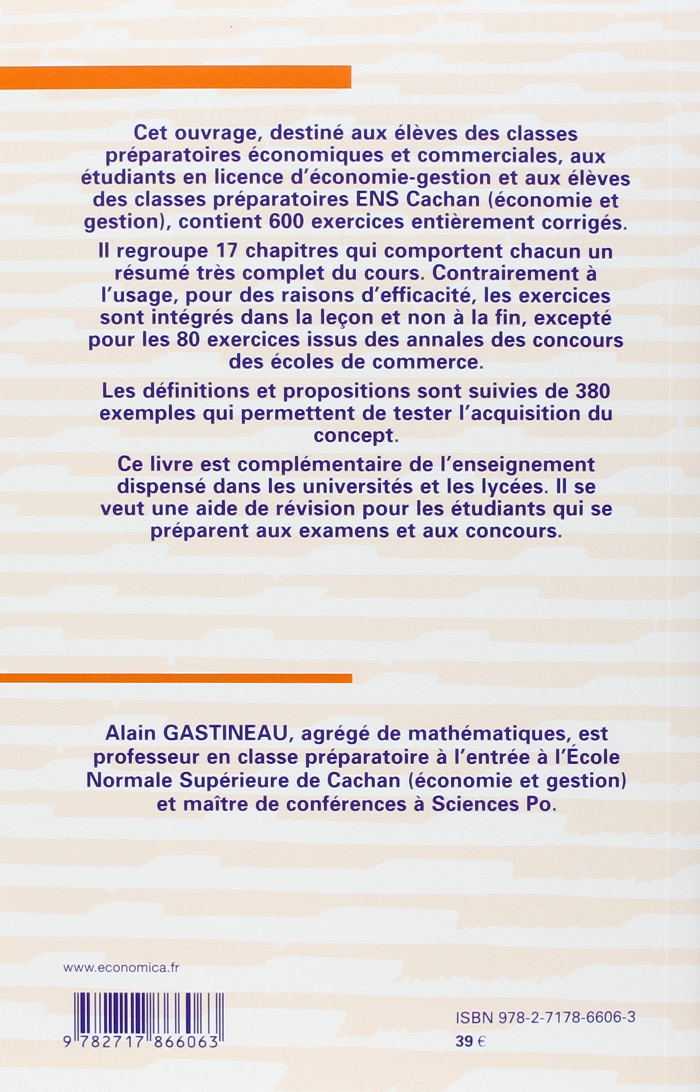 600 exercices corrigés de mathématiques pour l'économie et la gestion