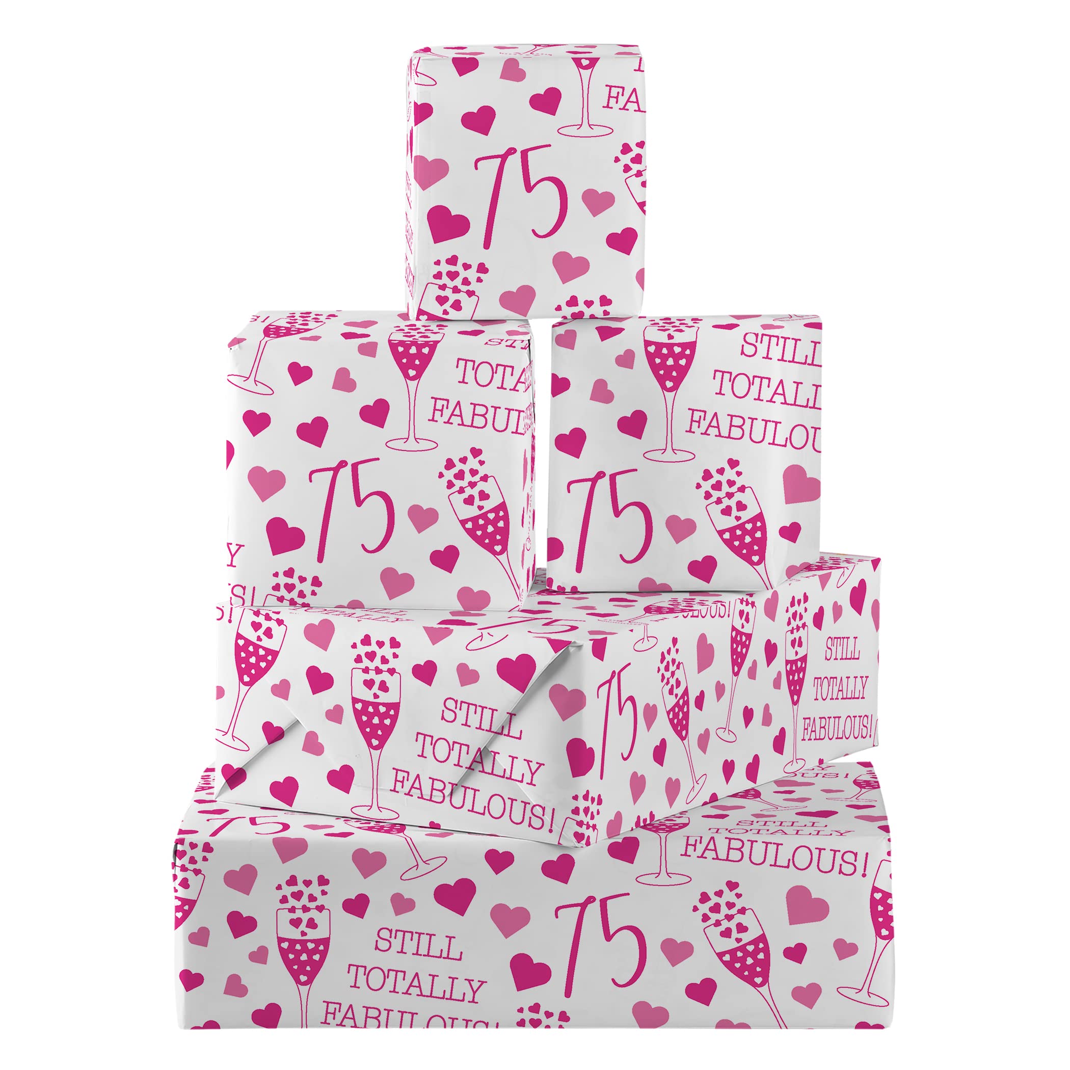 Hunts England - 5 Sheets Of 75th Birthday Fabulous Fun Wrapping Paper For Her - Includes 5 Gift Tags - Age 75 Female Folded Gift Wrap - Still Totally Fabulous - Age Seventy Five Gift Wrap