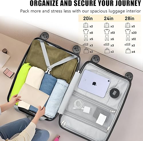 Vista 9 de MGB Equipaje de mano de 20 pulgadas aprobado por aerolíneas con ruedas giratorias duraderas, expandible, ligera, maleta rígida para fines de semana