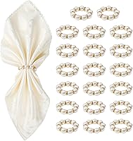 Varpotle Gold Imitation Pearl Napkin Rings, 20Pcs Rhinestone Beaded Holders for Weddings, Parties & Elegant Table Decor