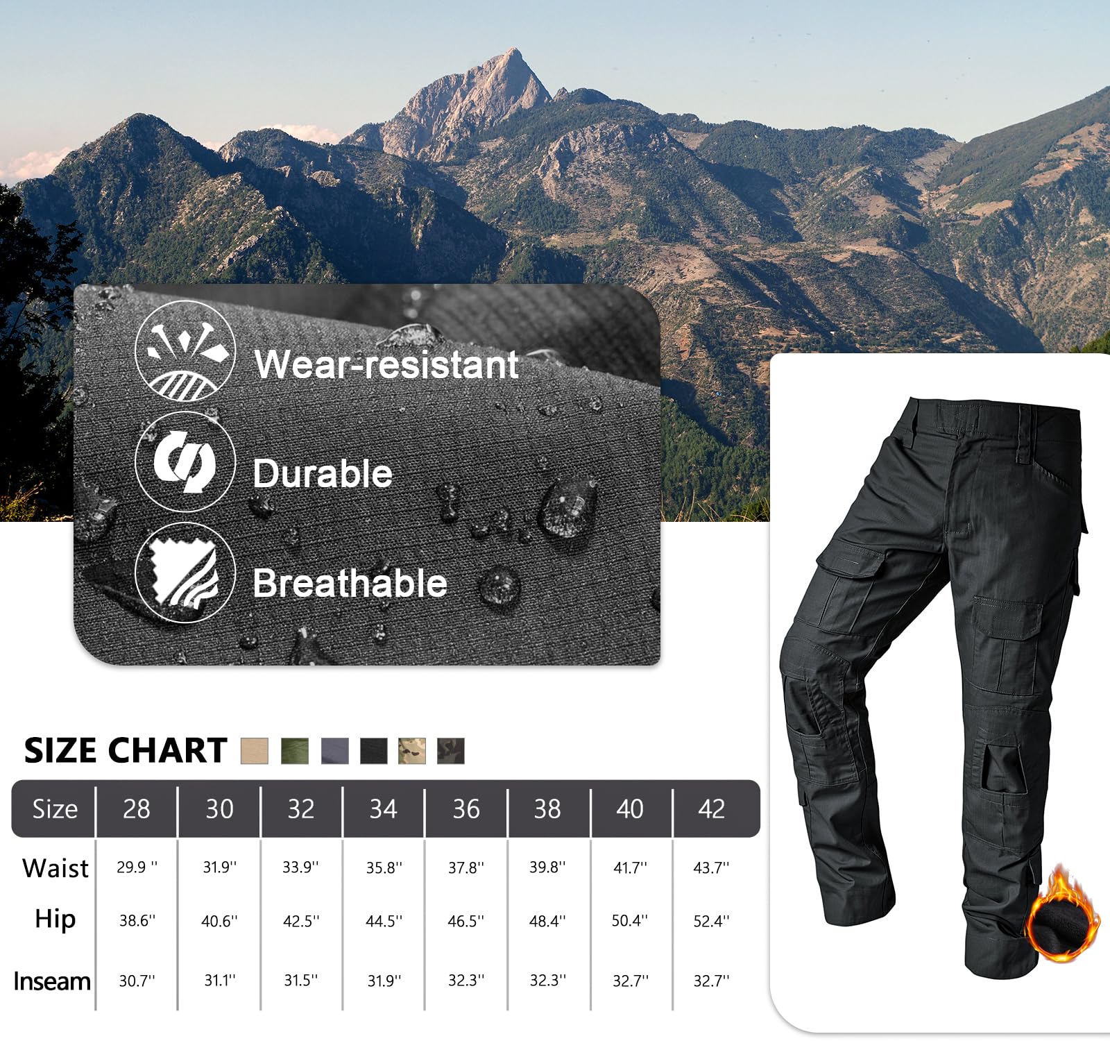 OCANXUE Mens Fleece Lined Tactical Pants Waterproof