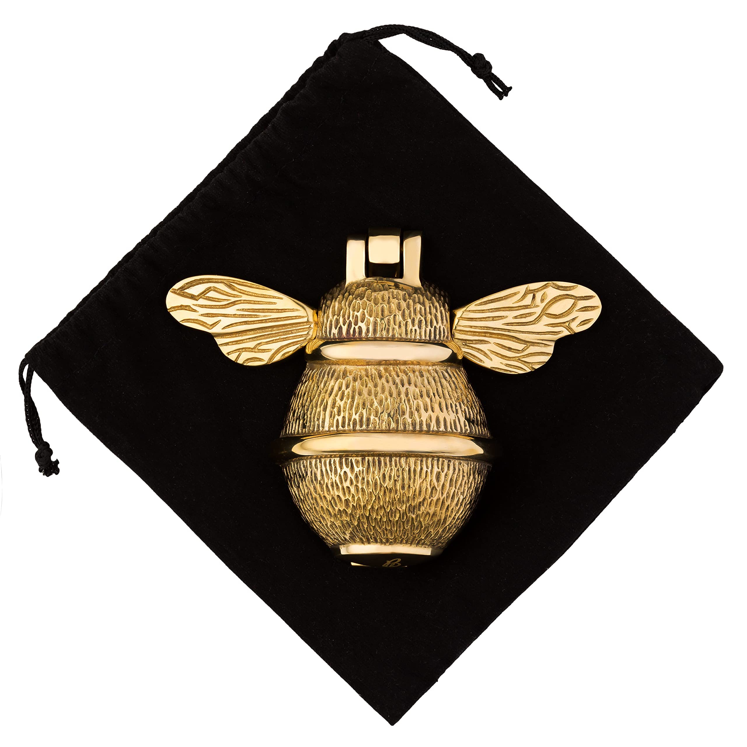 Gold Bee Heurtoir de porte d'entrée | Heurtoir en laiton massif poli doré avec plaque de gâche | UPVC | Meubles de porte d'entrée Bumblebee avec un design unique (laiton)