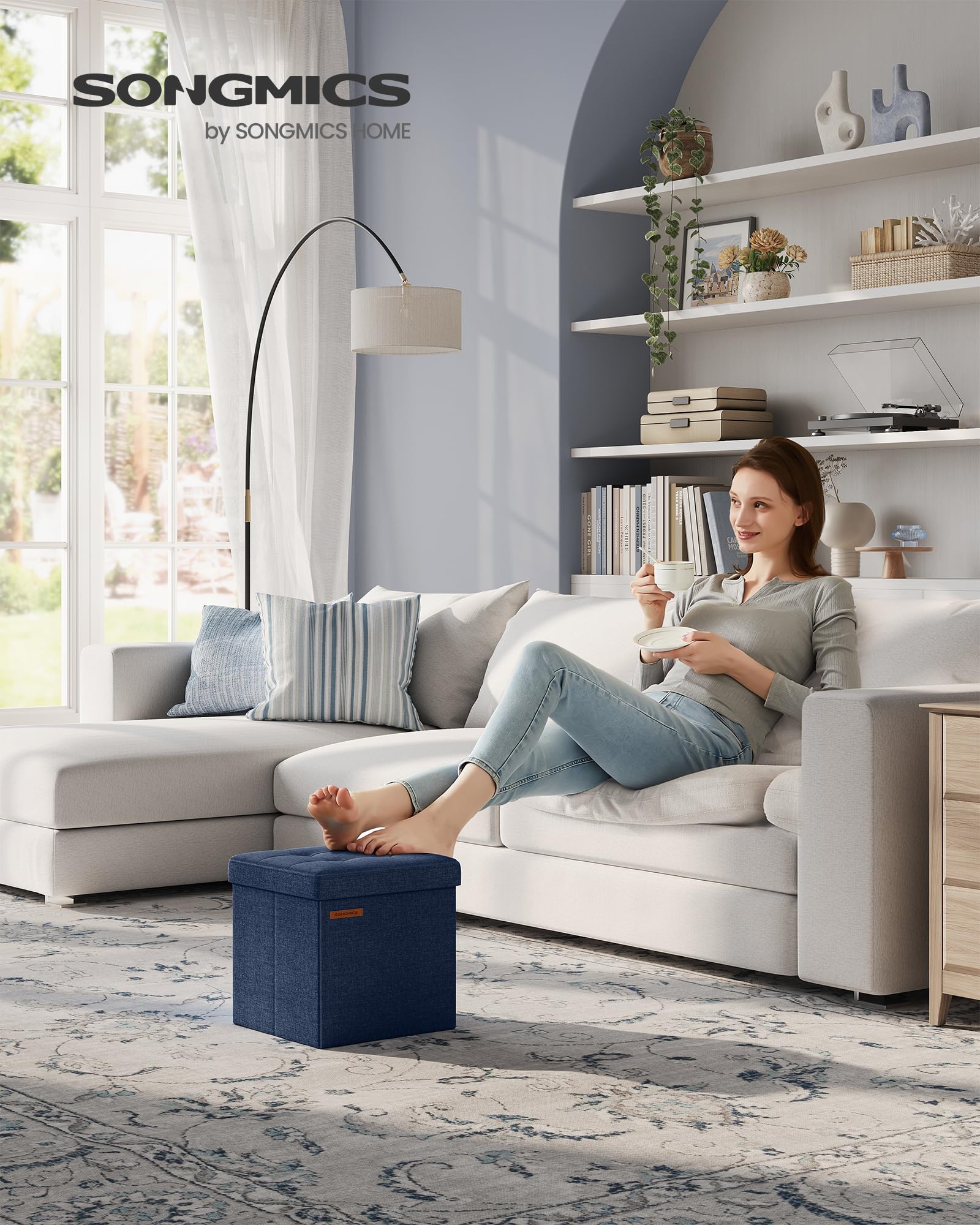 SONGMICS Storage Ottoman, Foldable Small Ottoman Foot Rest, 30 x 30 cm Foot Stool, Ottoman with Storage, Load up to 130 kg - Image 2