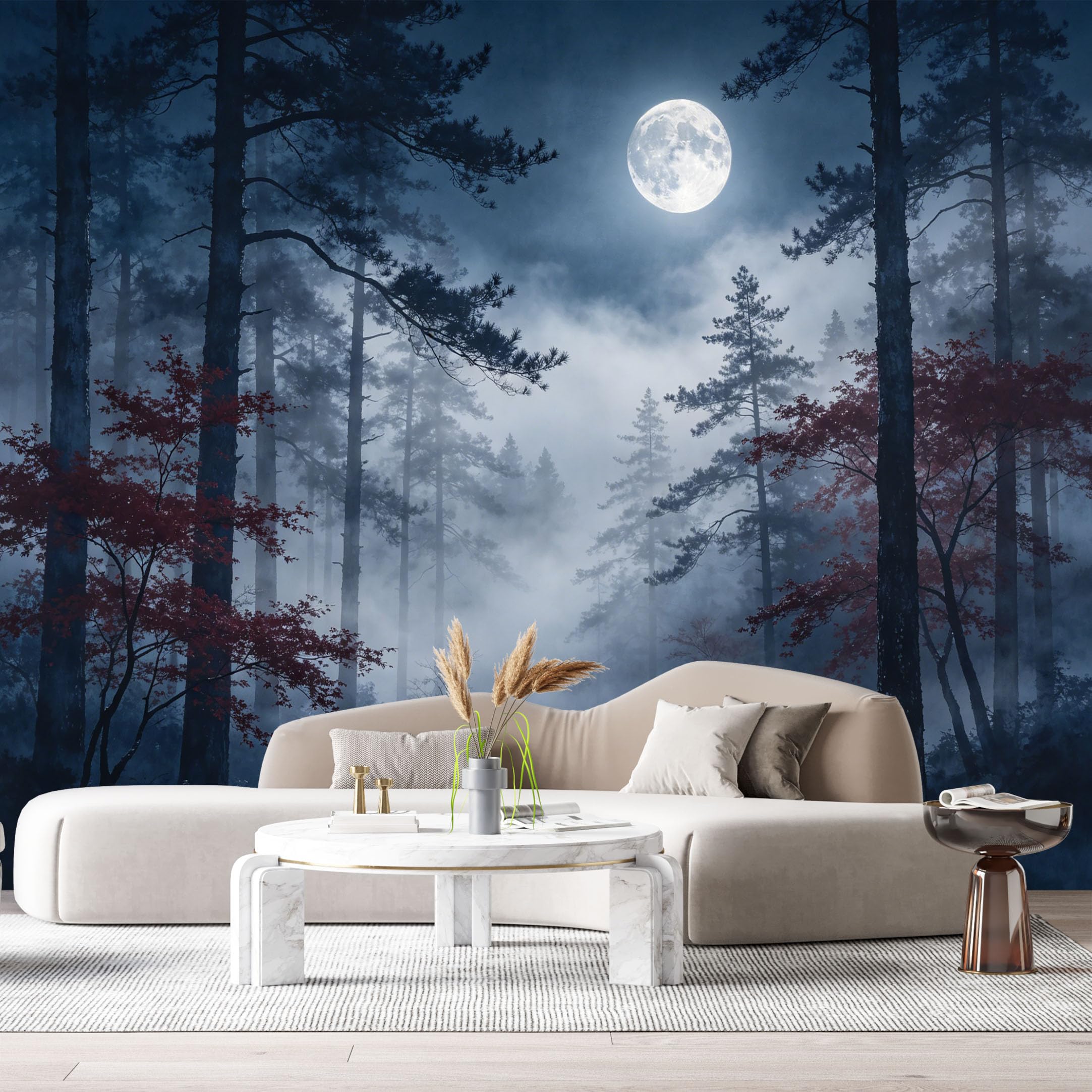 Custom Size Wall Murals Moonlit Forest Landscape Misty Night Trees Foggy Woods SelfAdhesive Wall Fabric Removable Large Wallpaper for Photo Living Room