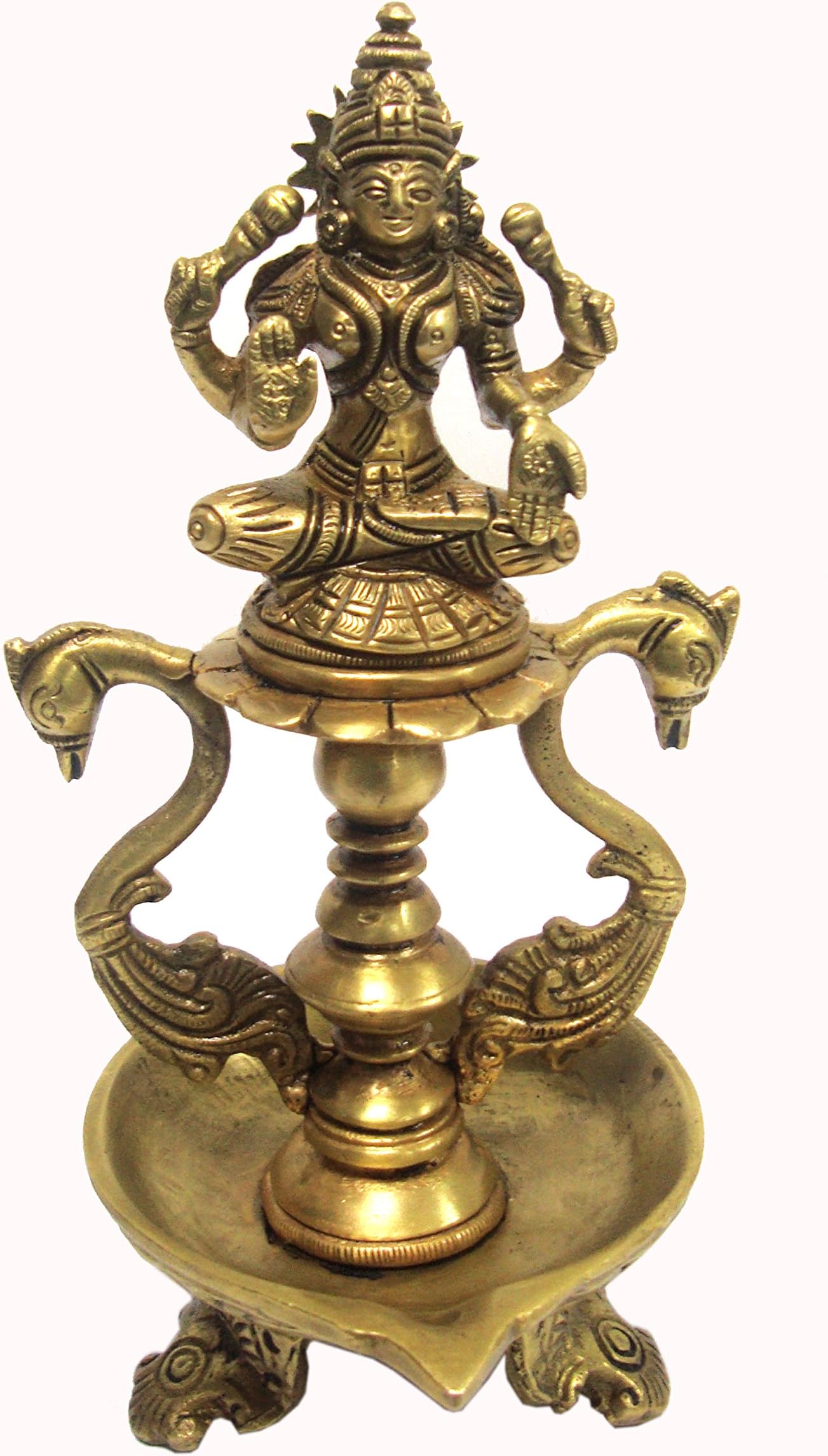 Aesthetic Decors Laxmi Oil Lamp with Dancing & 2 Swan Showpiece - 20 cm (Brass, Gold)
