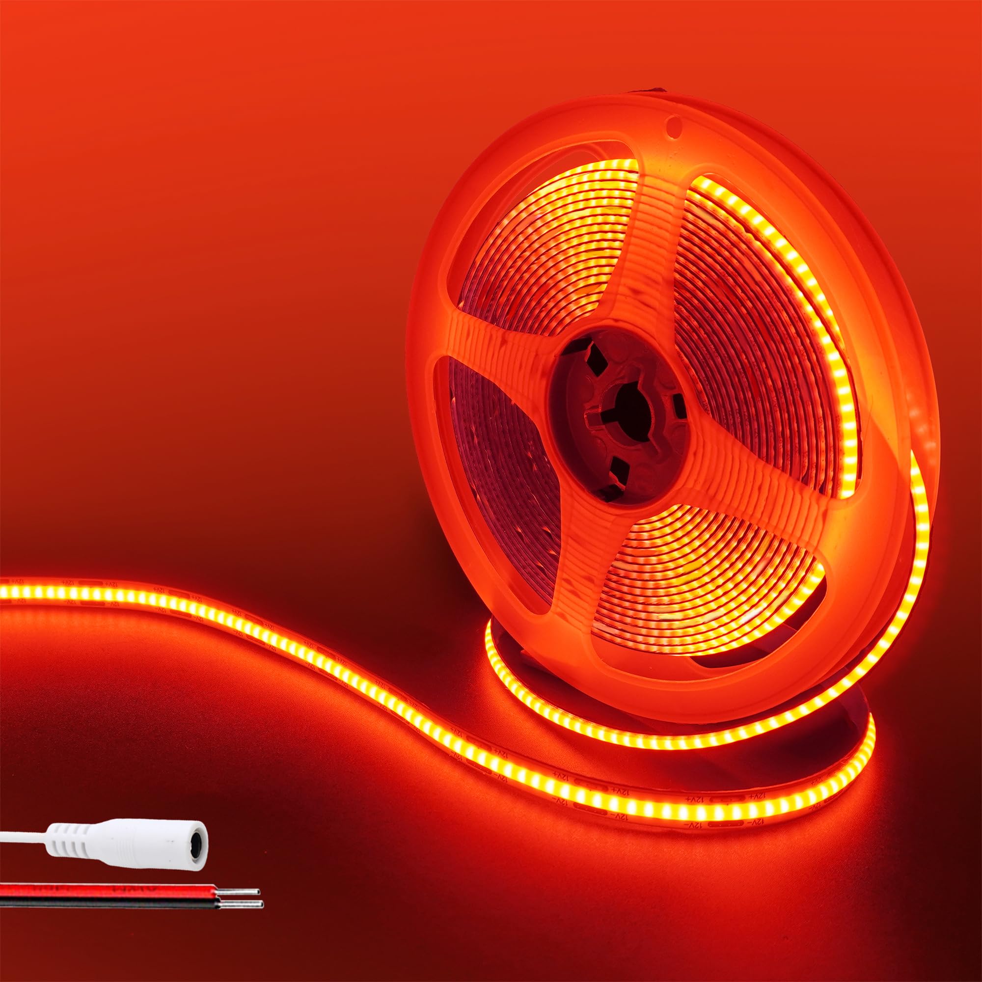 Clearhill 12V COB 480LED Strip Lights,16.4FT/5M(No Power Supply), Red, 2400LED,with 5521DC Female Connectors,8mm Width,IP20,for DIY Home Indoor Decoration
