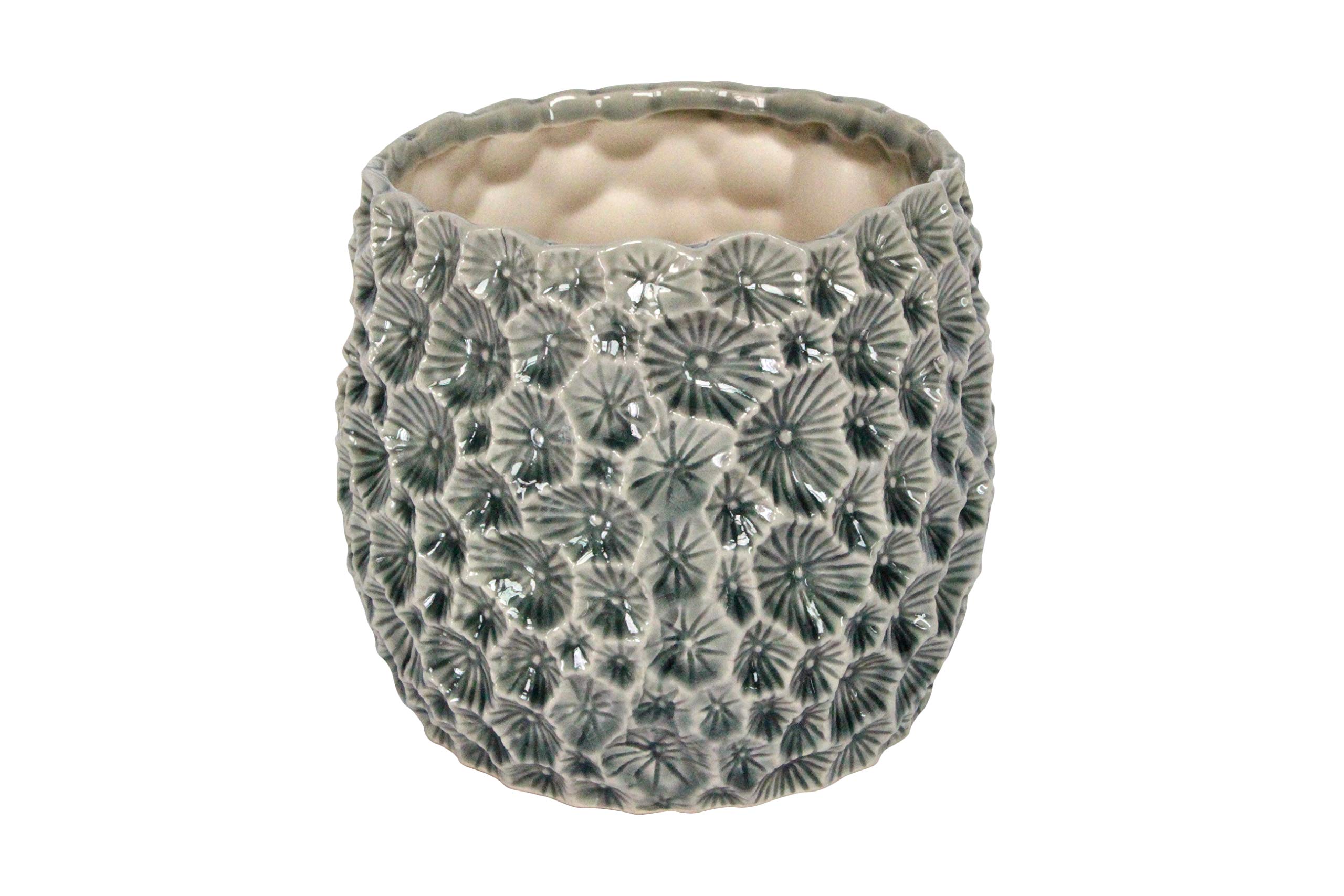 Gisela Graham Green,Grey Ceramic Crater Pot Cover, Large, Grey 33887