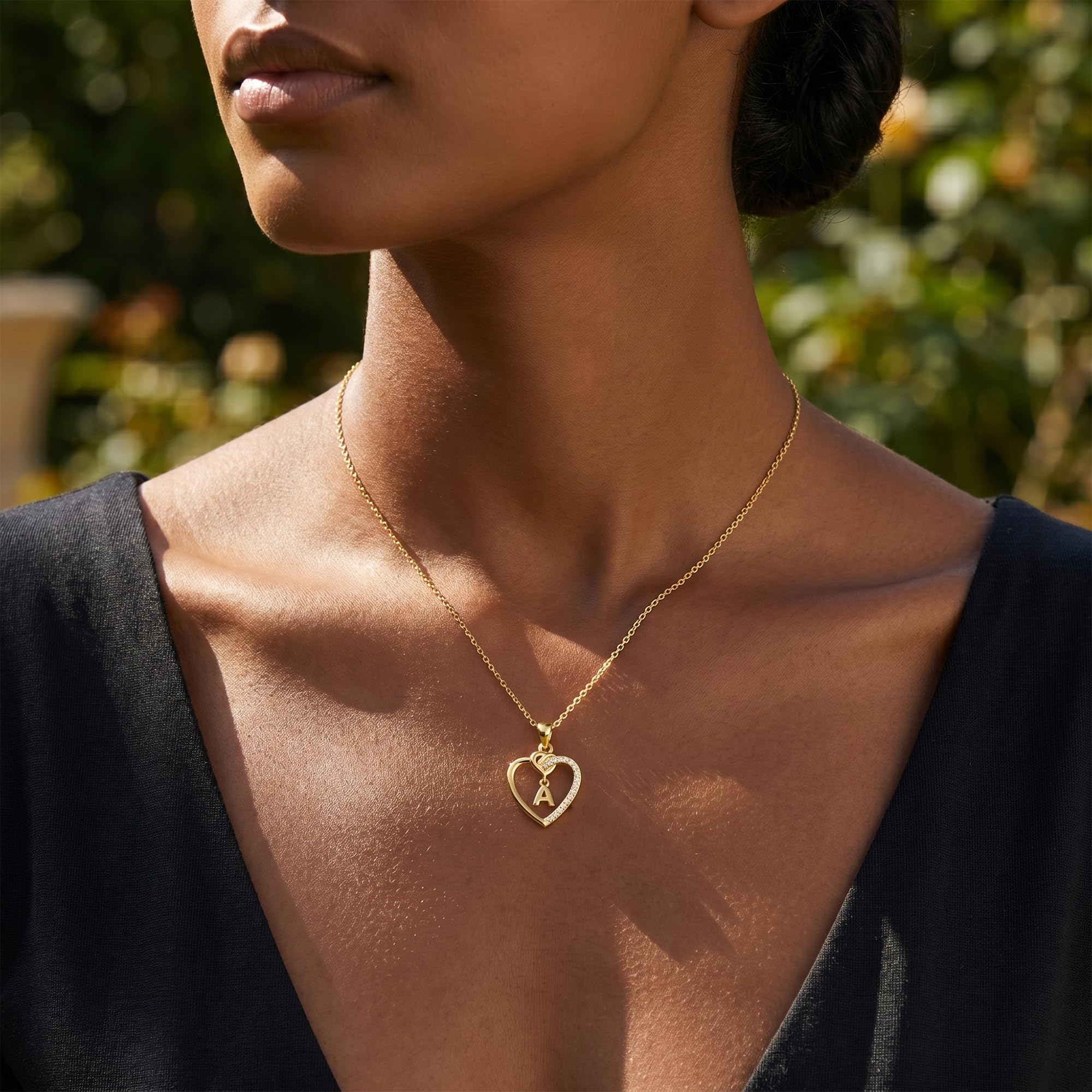 Kette Herz Halskette Damen Gold Silber, 18K Gold/Silber Vergoldet Herz Zirkonia Anhänger Kette mit Buchstaben Schmuck Geburtstag Geschenk für Frauen Mädchen Kinder Freundin Mama