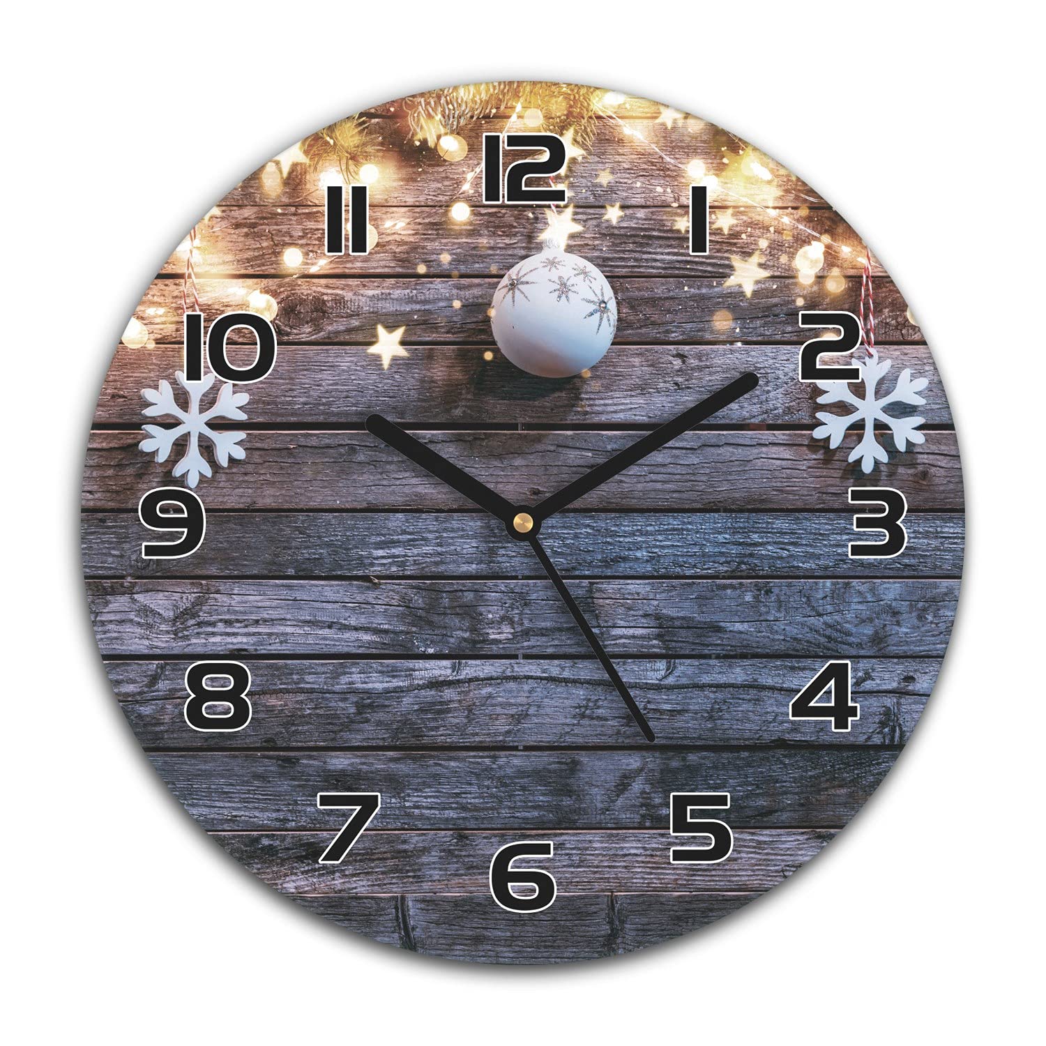 Horloge murale Noël silencieuse en verre moderne 30 cm pour cuisine