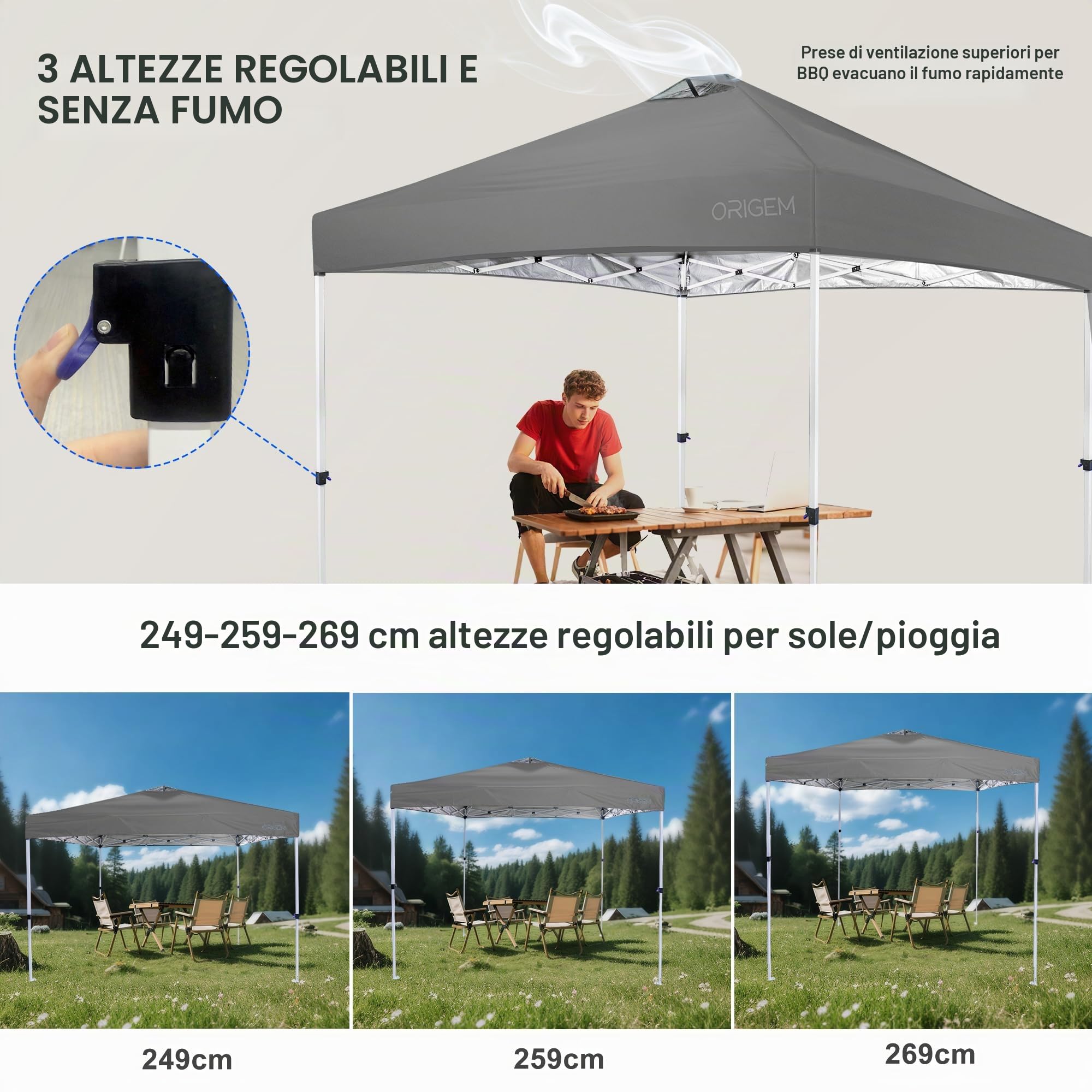 Origem Gazebo Pieghevole Impermeabile Portatile 3x3/2,5x2,5/3x6 da Esterno