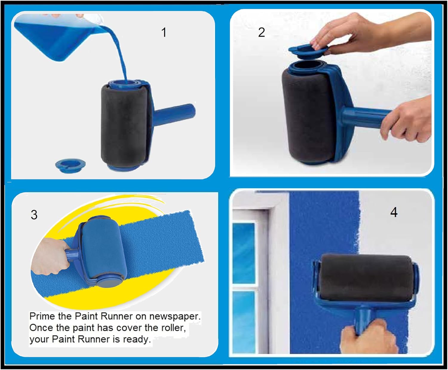 PAINT RUNNER® a registered trademark, THE ORIGINAL Product - ultimate paint roller system - 6 pc set, paint continuously without dipping & dripping & no mess. Made in Indonesia.