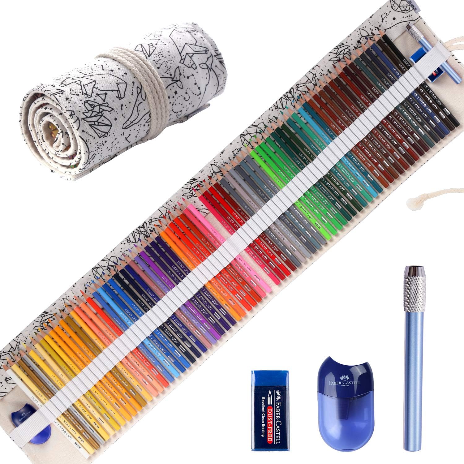 SJ STAR-JOY 72 Colored Pencils for Adult Coloring Books, Artist Colored Pencils Set, Oil based Colored Pencils, Handmade Canvas Pencil Wrap, Extra Accessories Included, Holiday Gift
